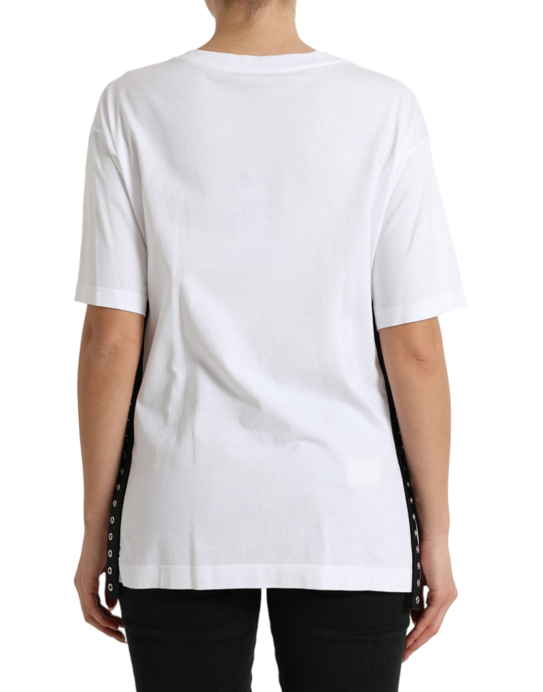 Dolce & Gabbana White Slogan Print Lacing Detailed T-shirt | Regal Royce