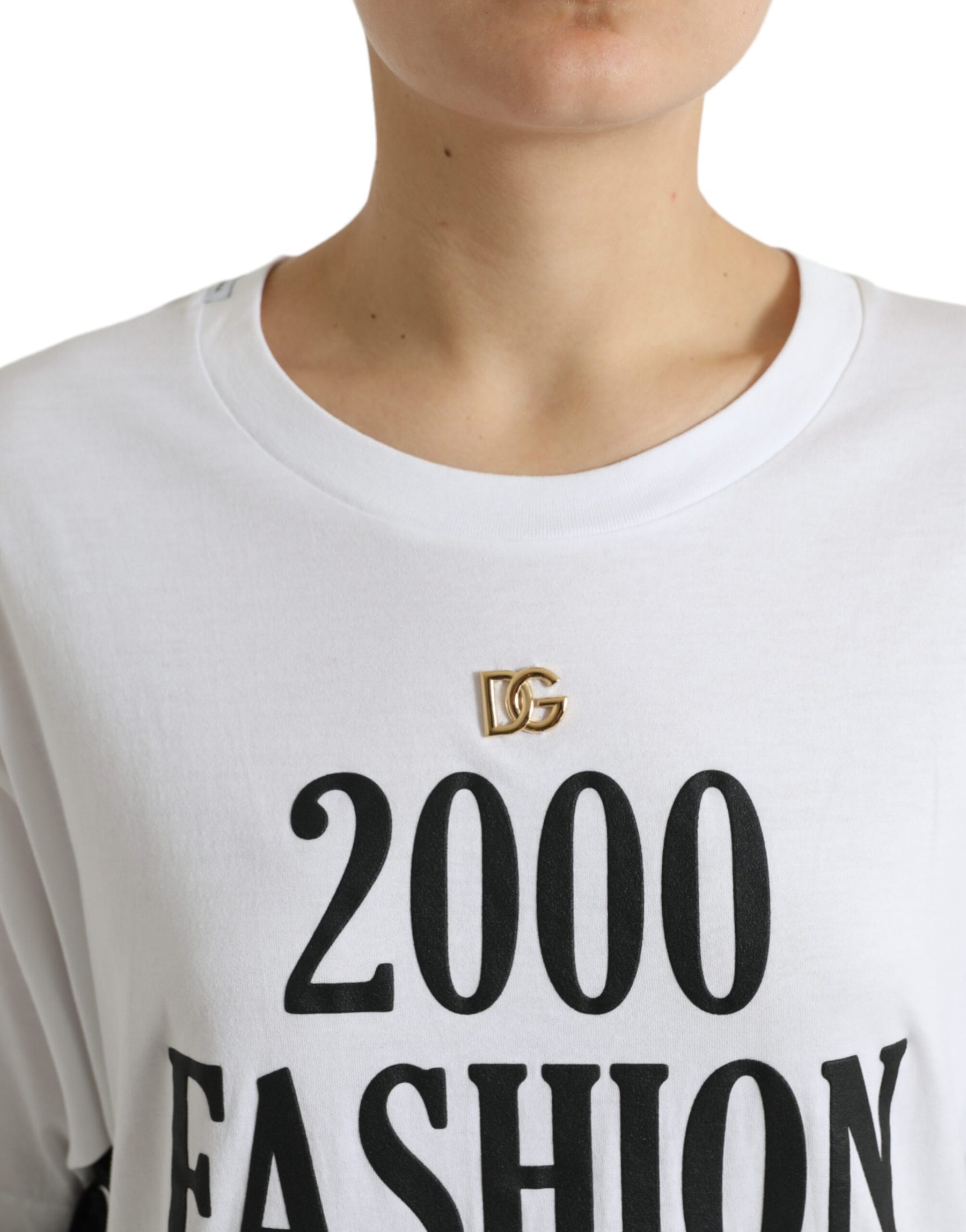 Dolce & Gabbana White Slogan Print Lacing Detailed T-shirt | Regal Royce