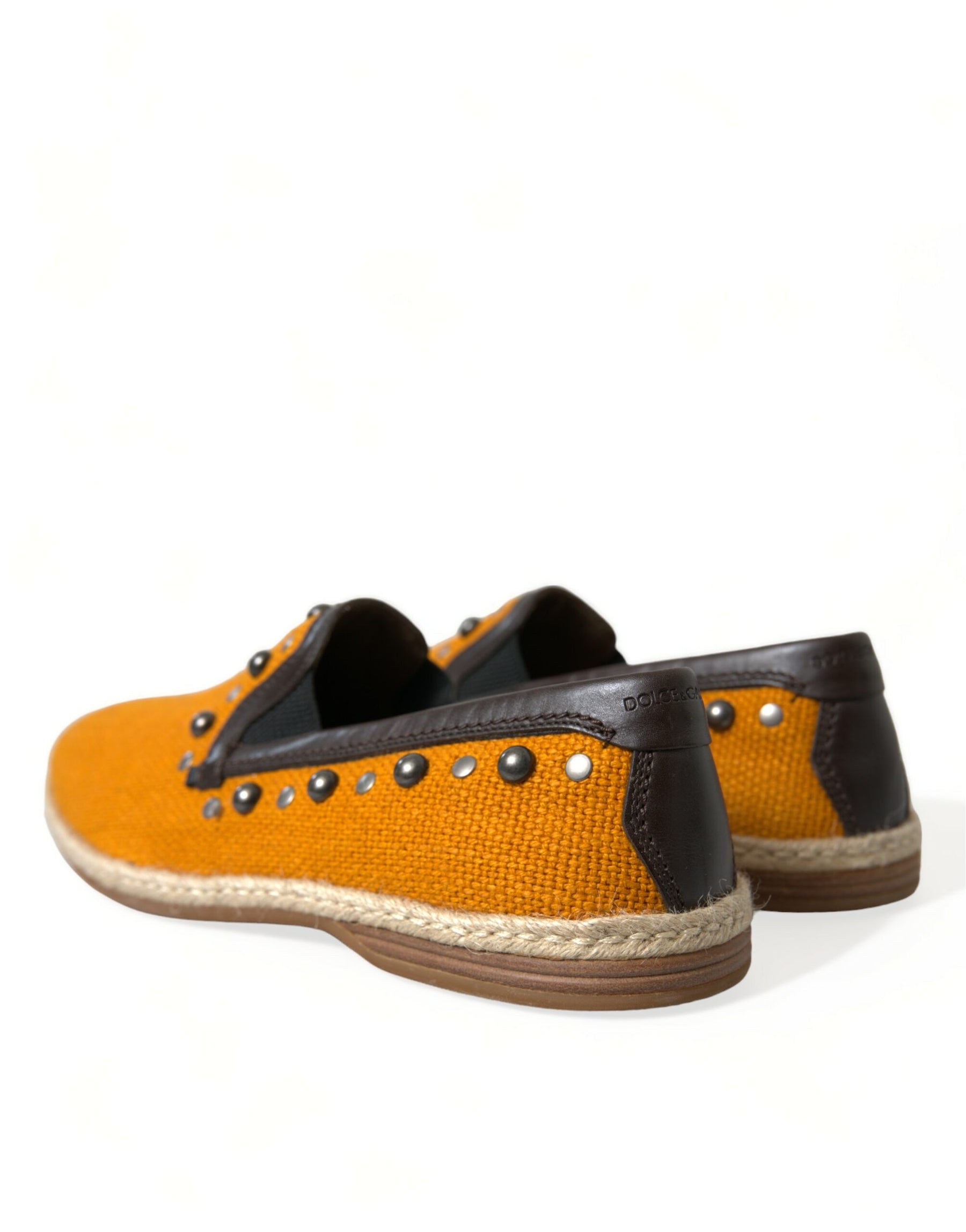 Dolce & Gabbana Orange Linen Leather Studded Loafers Shoes | Regal Royce
