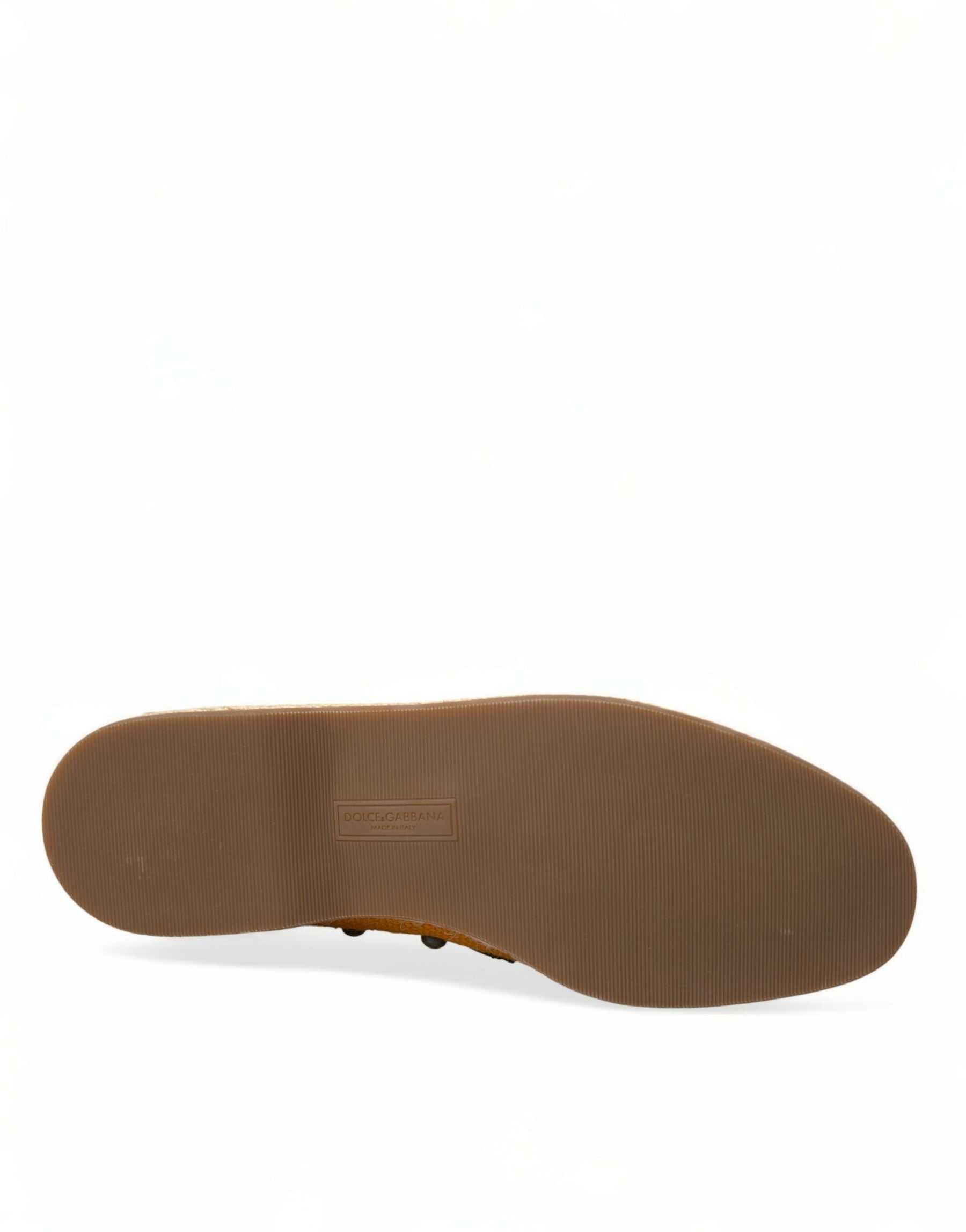 Dolce & Gabbana Orange Linen Leather Studded Loafers Shoes | Regal Royce