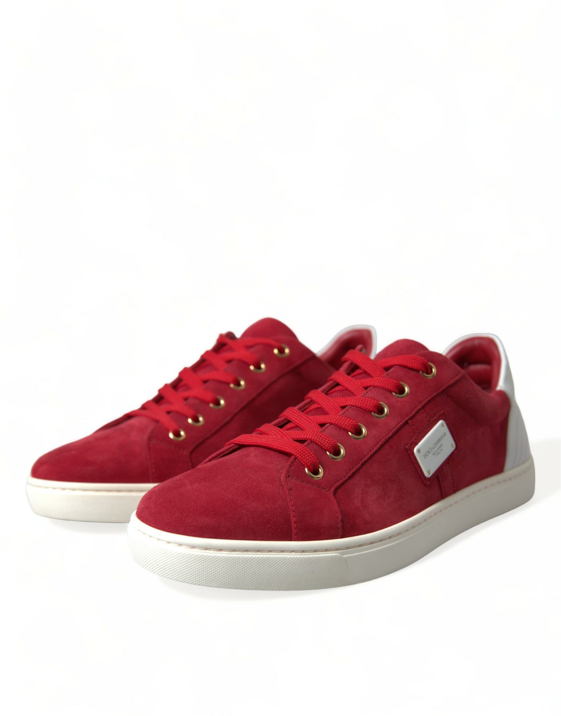 Dolce & Gabbana Red Suede Leather Men Low Top Sneakers Shoes | Regal Royce