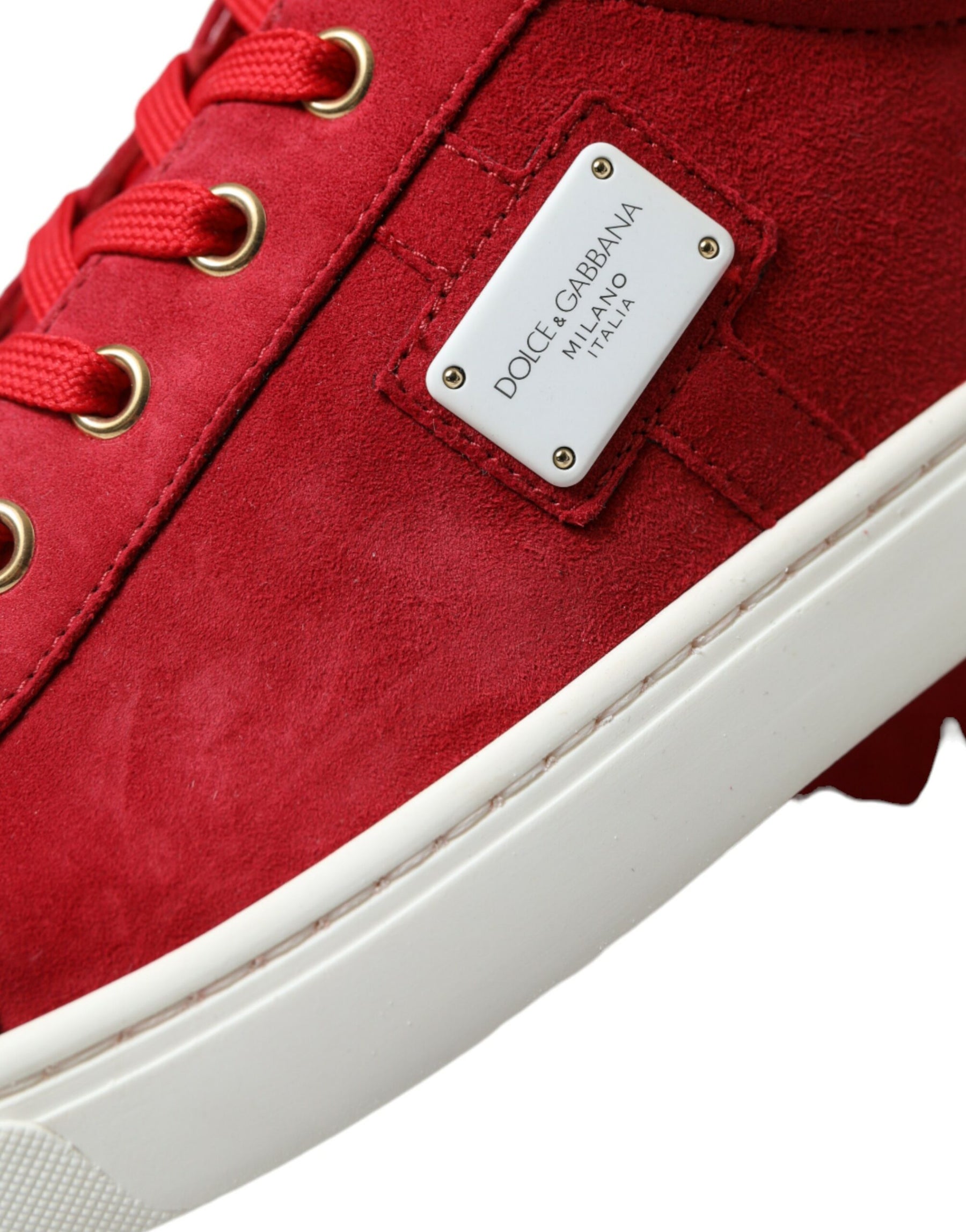 Dolce & Gabbana Red Suede Leather Men Low Top Sneakers Shoes | Regal Royce