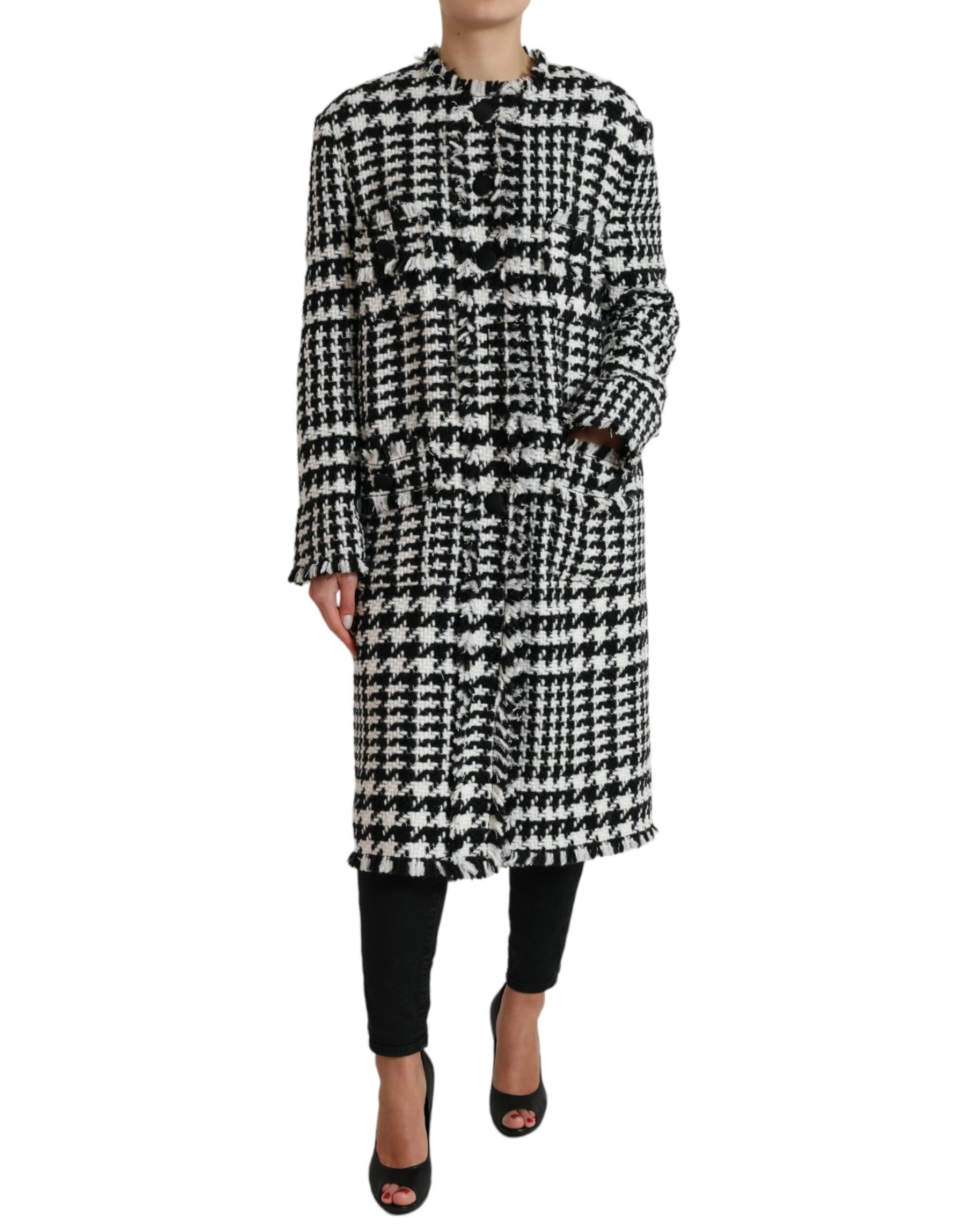 Dolce & Gabbana Black White Houndstooth Trench Coat Jacket | Regal Royce