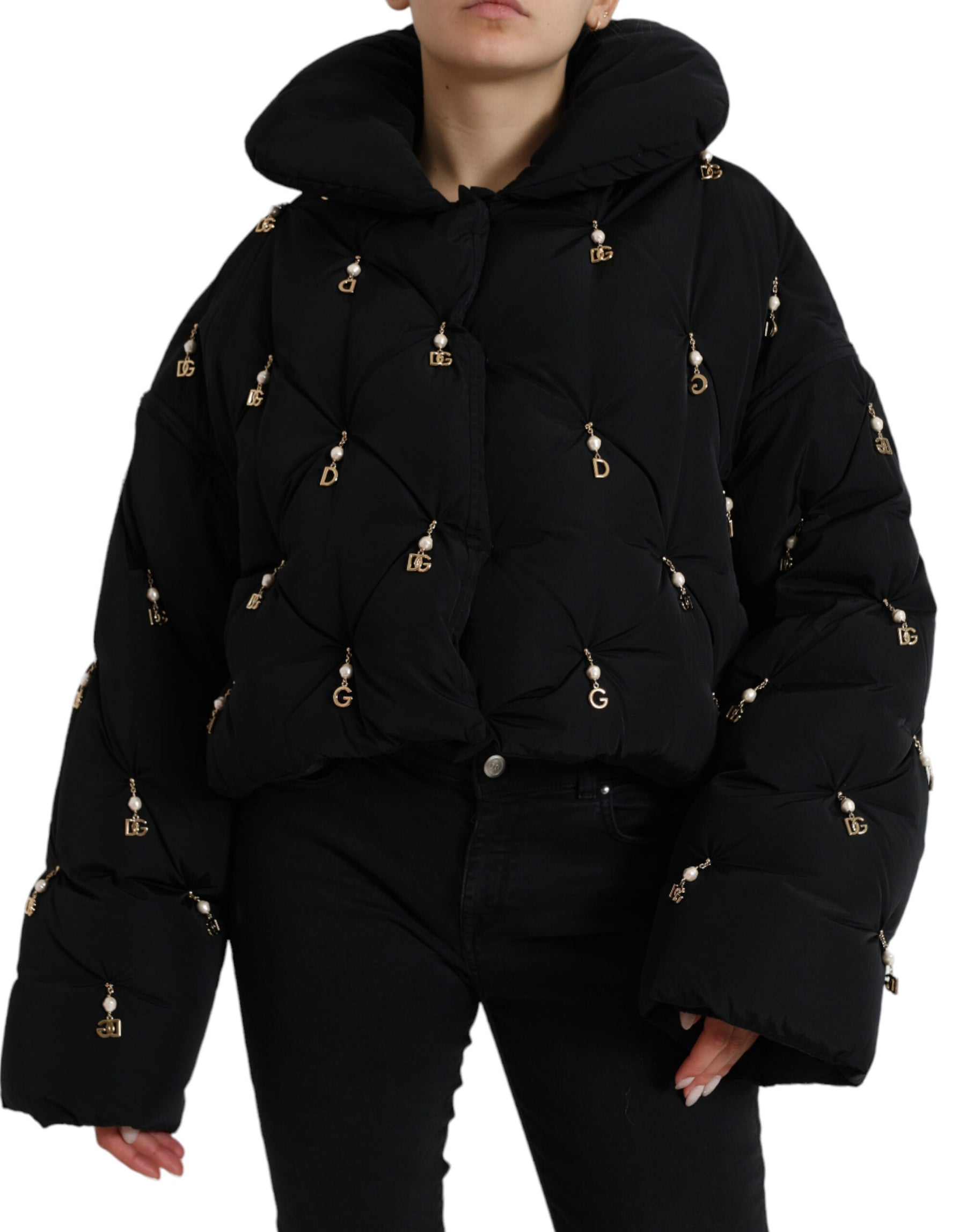 Dolce & Gabbana Black Embellished Quilted Shell Bomber Jacket | Regal Royce