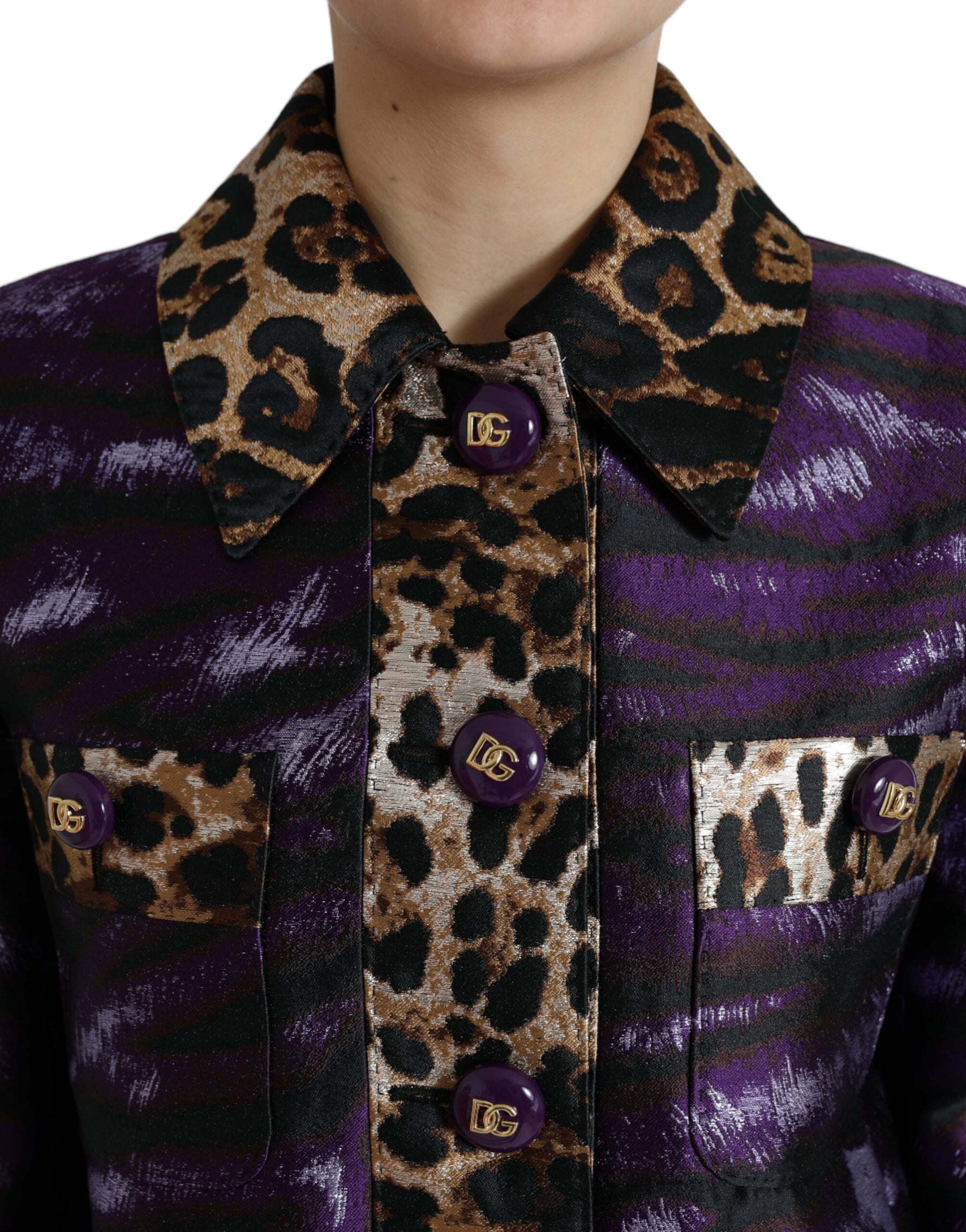 Dolce & Gabbana Purple Lamé Jacquard Tiger Print Coat Jacket | Regal Royce