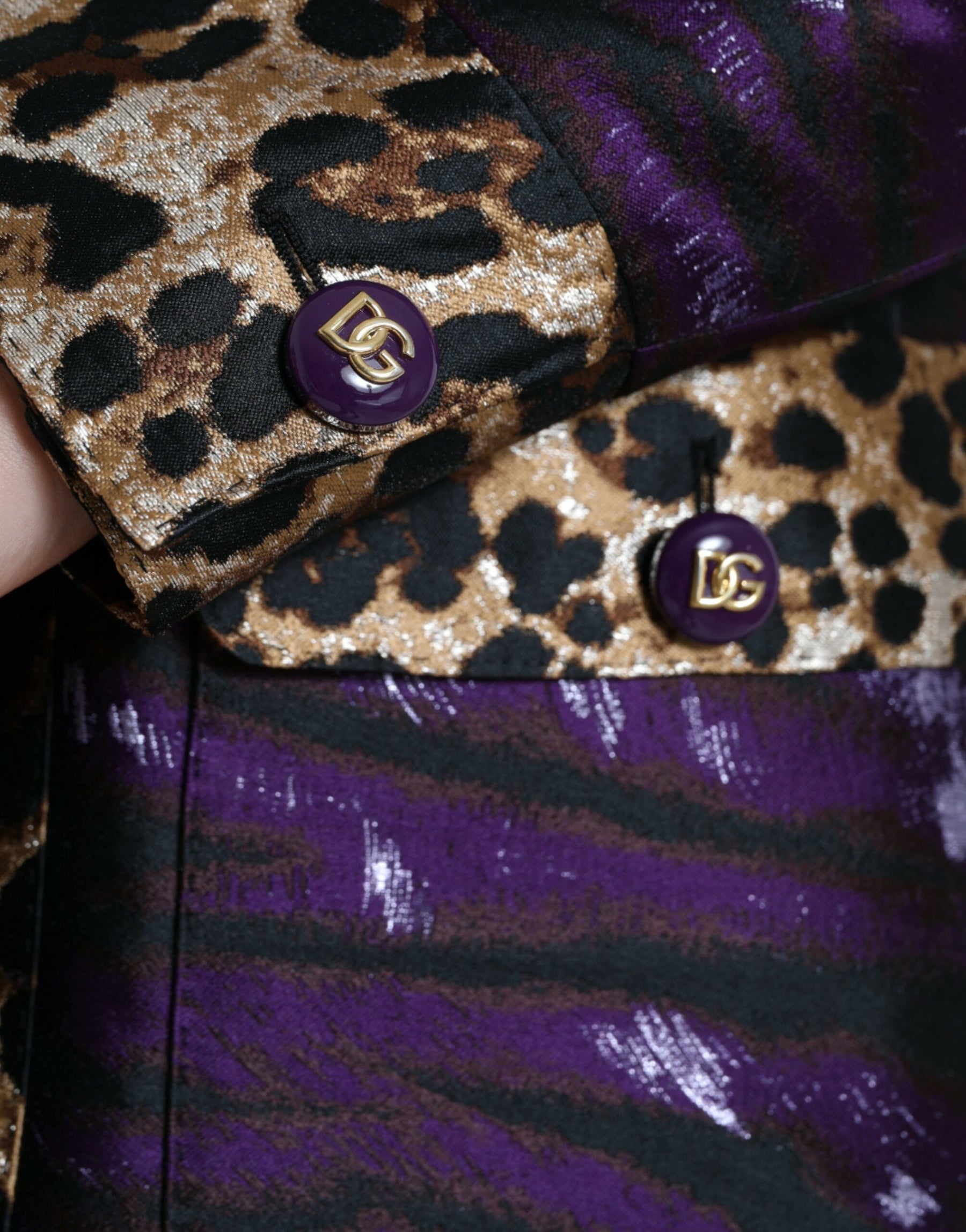 Dolce & Gabbana Purple Lamé Jacquard Tiger Print Coat Jacket | Regal Royce