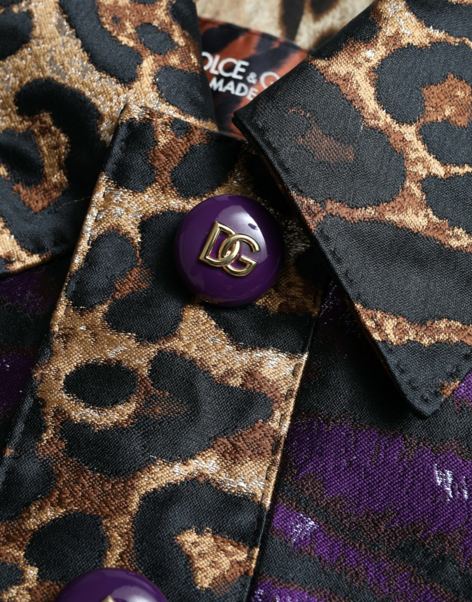 Dolce & Gabbana Purple Lamé Jacquard Tiger Print Coat Jacket | Regal Royce