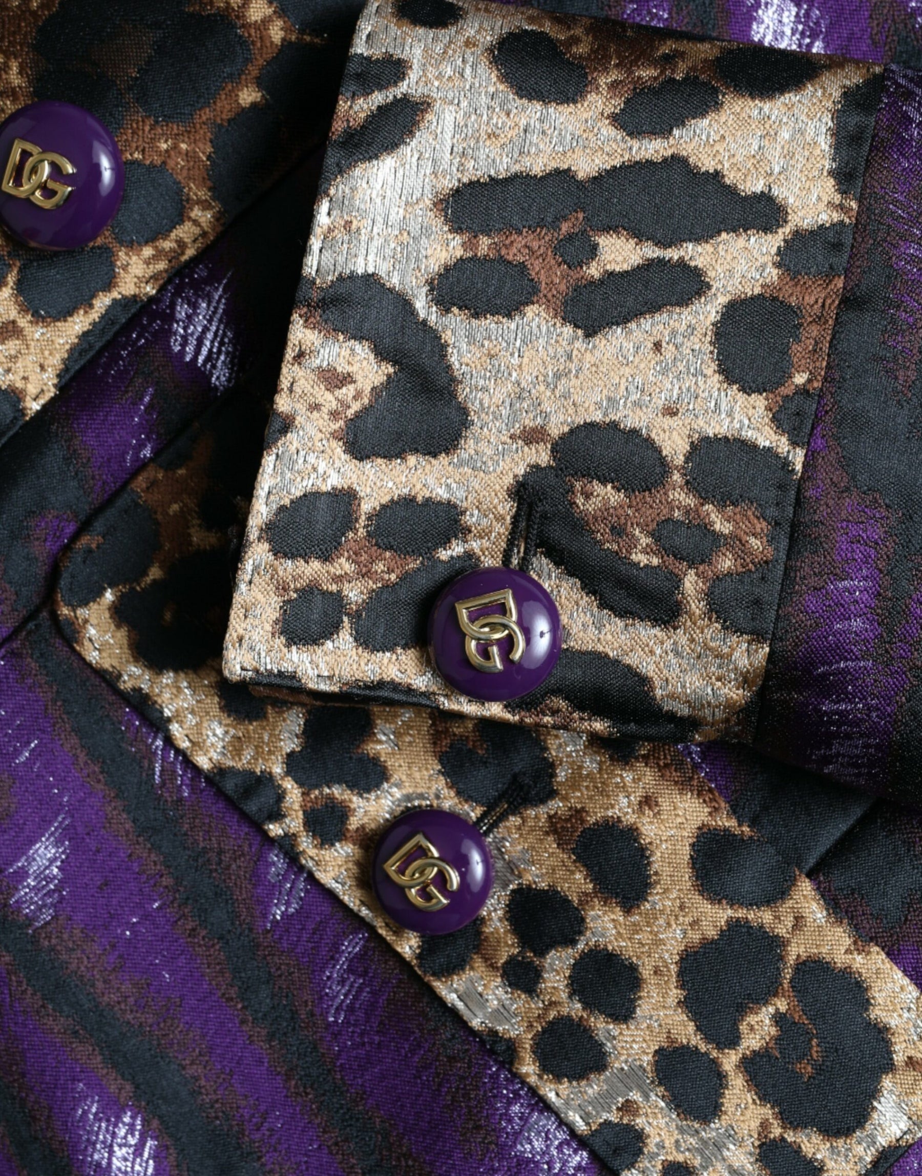 Dolce & Gabbana Purple Lamé Jacquard Tiger Print Coat Jacket | Regal Royce
