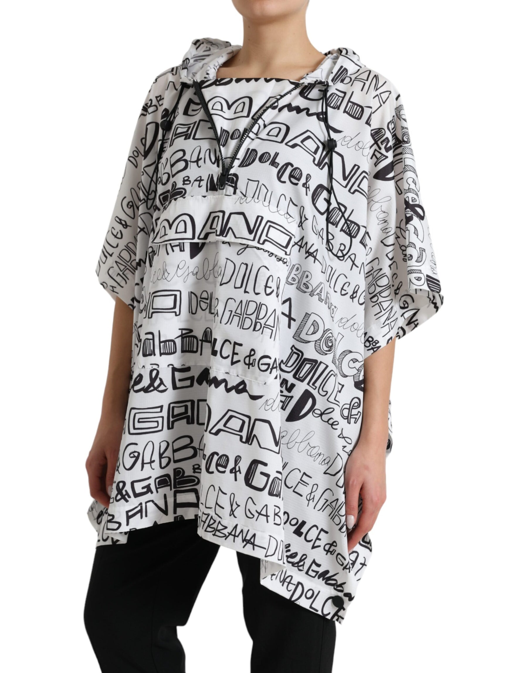 Dolce & Gabbana White Logo Print Hooded Blouson T-shirt Top | Regal Royce