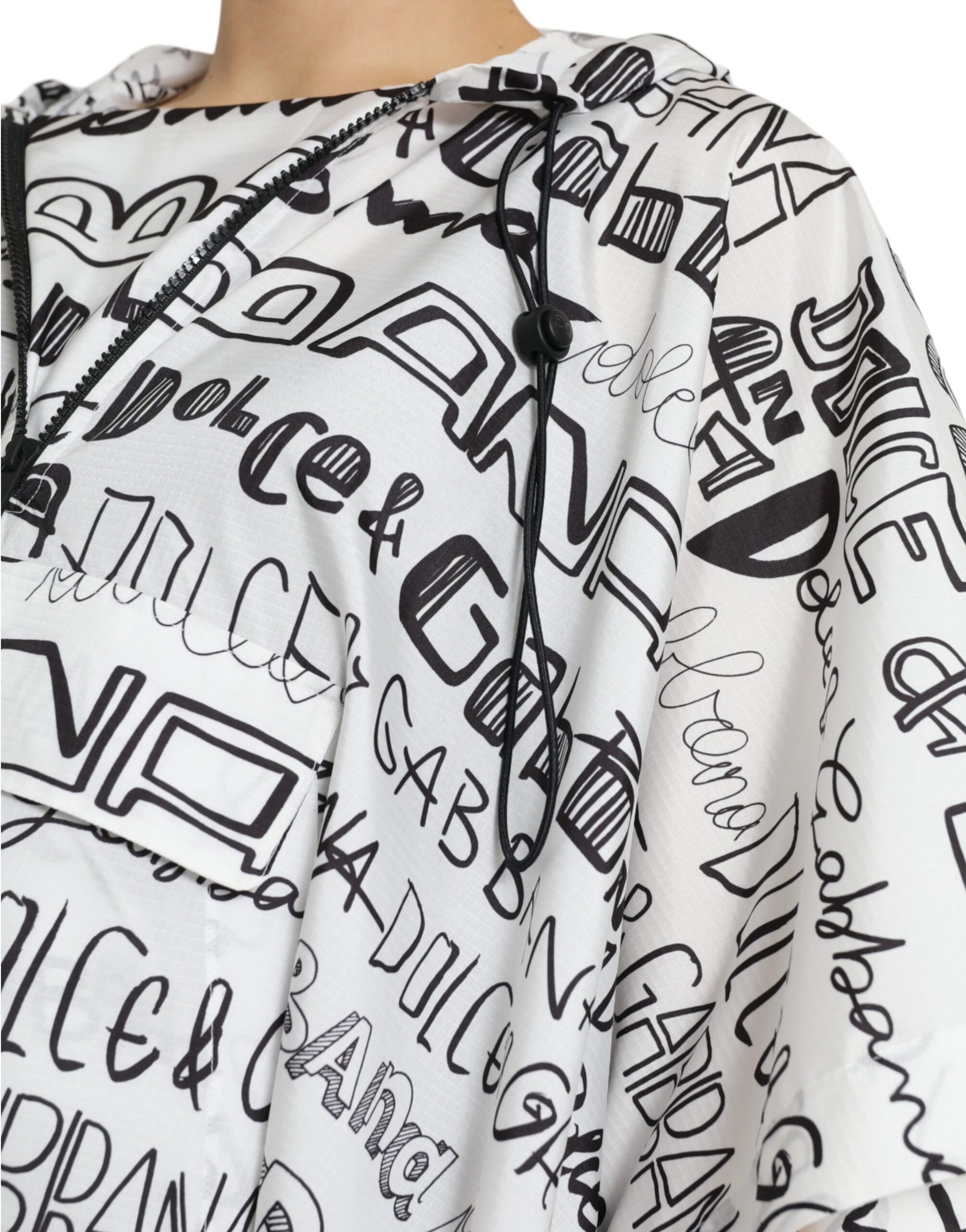 Dolce & Gabbana White Logo Print Hooded Blouson T-shirt Top | Regal Royce