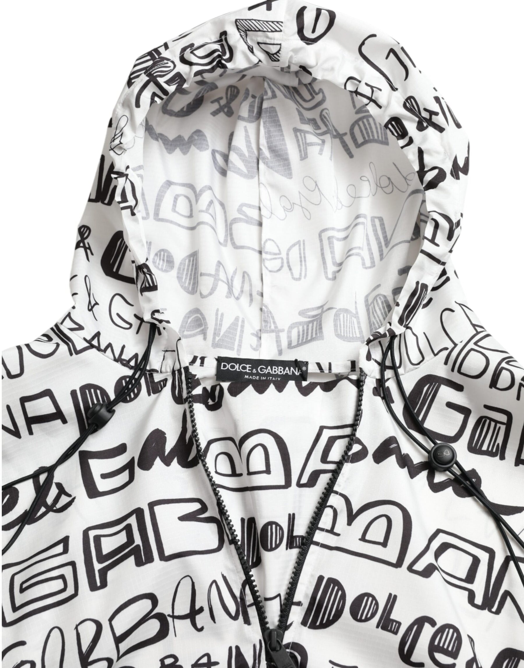 Dolce & Gabbana White Logo Print Hooded Blouson T-shirt Top | Regal Royce
