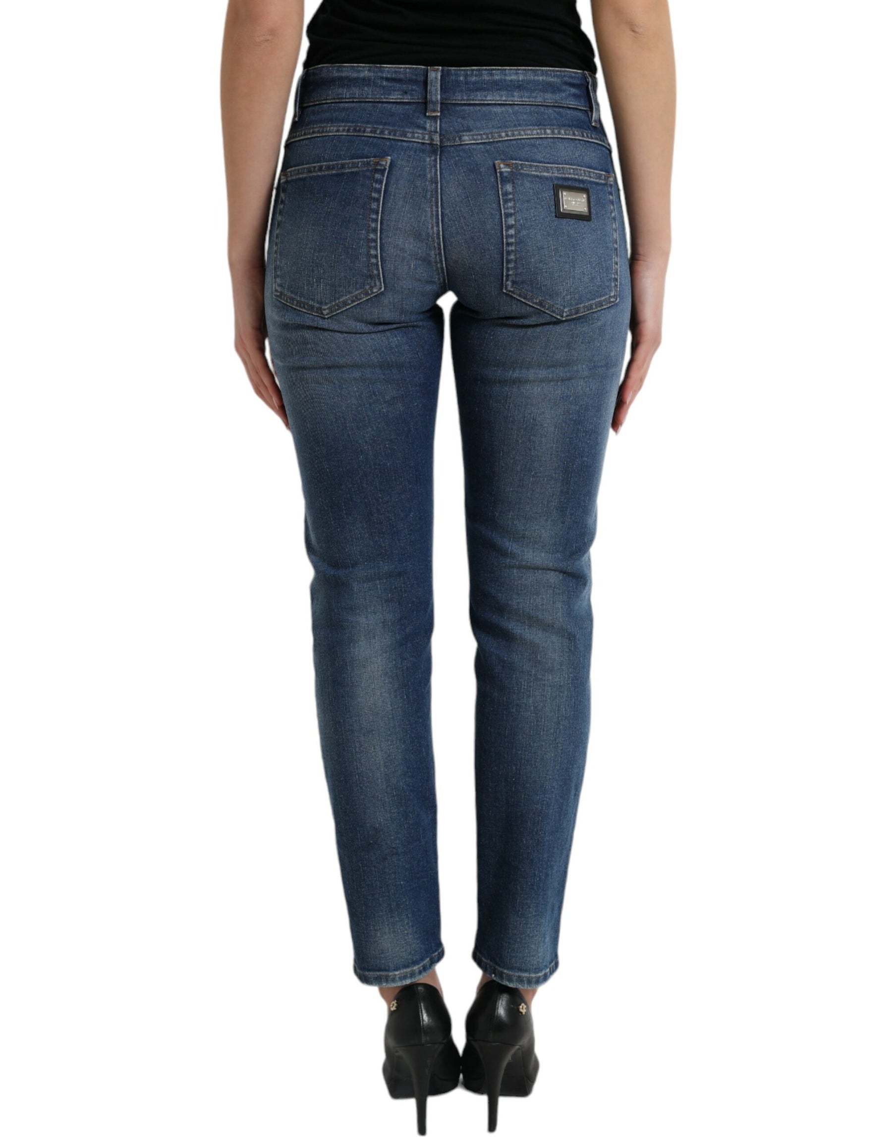 Dolce & Gabbana Blue BOYFRIEND Mid Waist Cotton Denim Jeans | Regal Royce