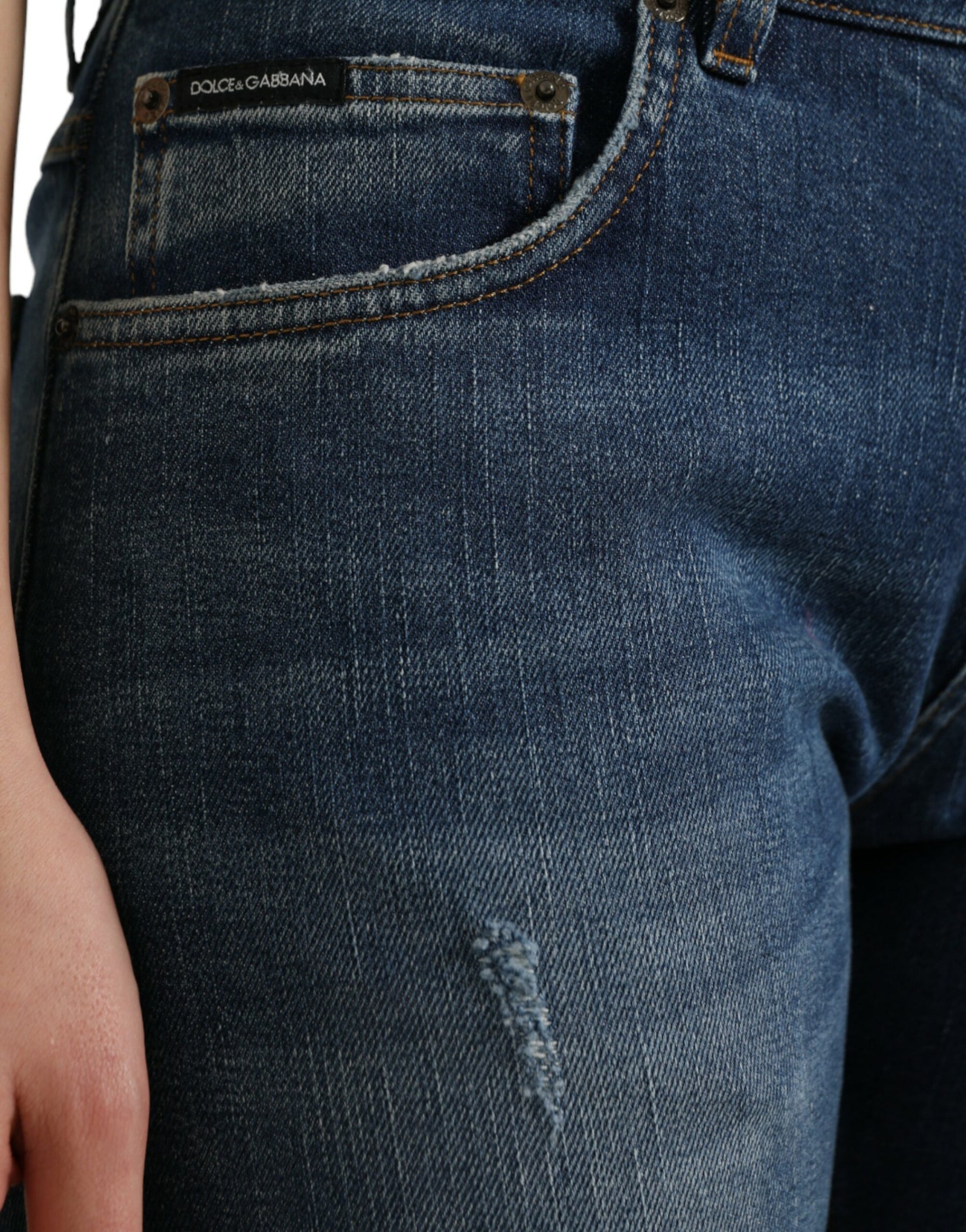 Dolce & Gabbana Blue BOYFRIEND Mid Waist Cotton Denim Jeans | Regal Royce