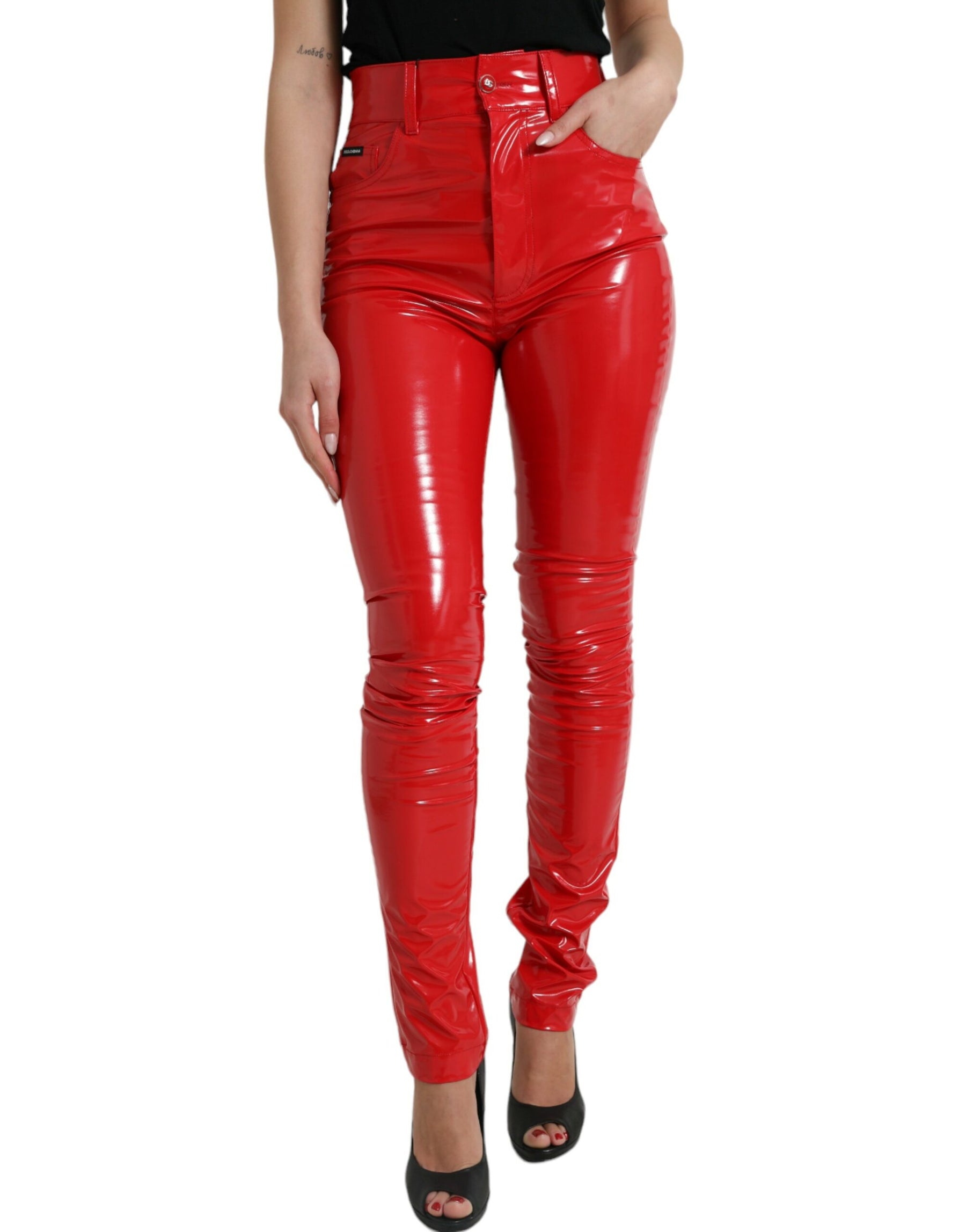 Dolce & Gabbana Shiny Red High Waist Skinny Pants | Regal Royce