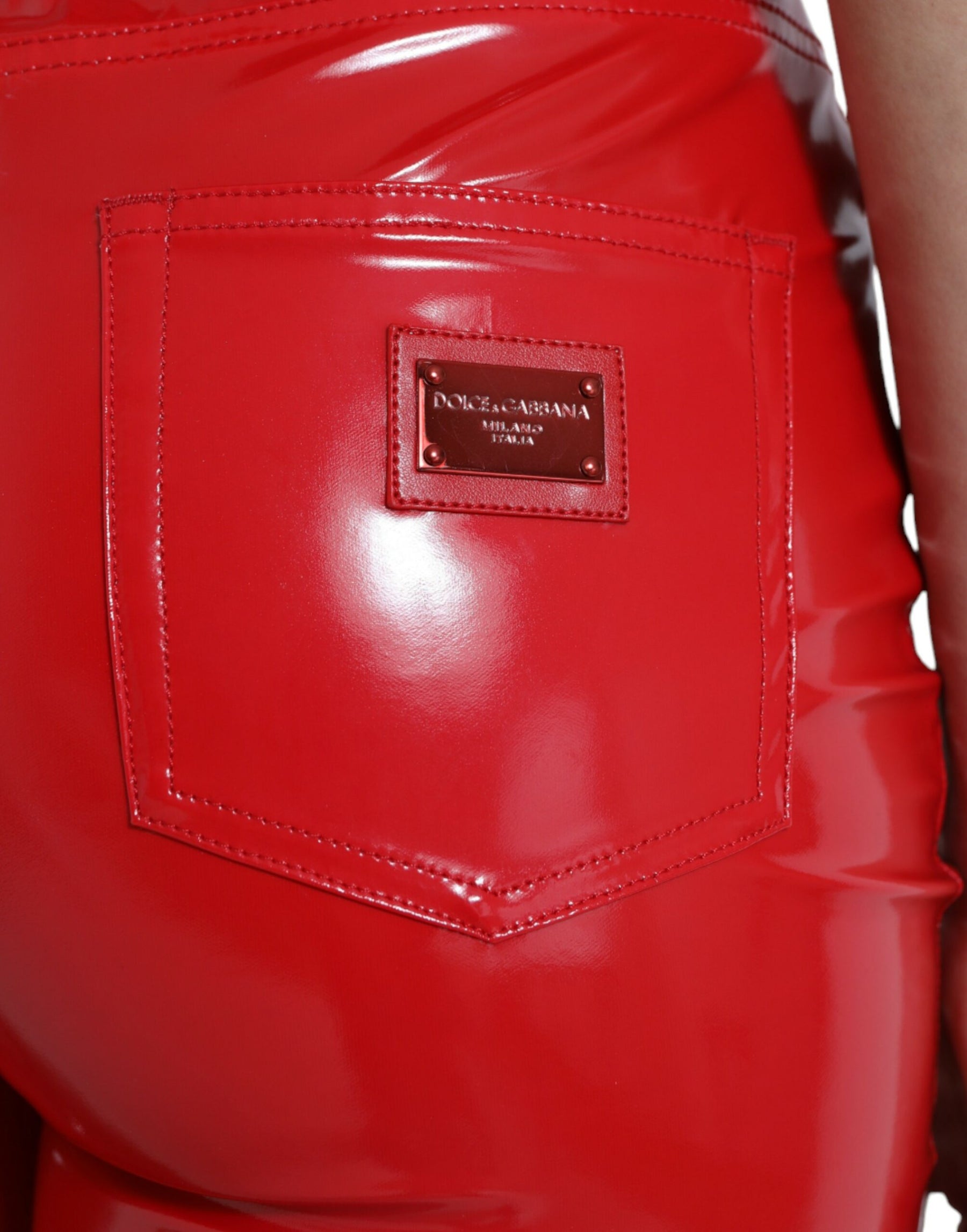Dolce & Gabbana Shiny Red High Waist Skinny Pants | Regal Royce