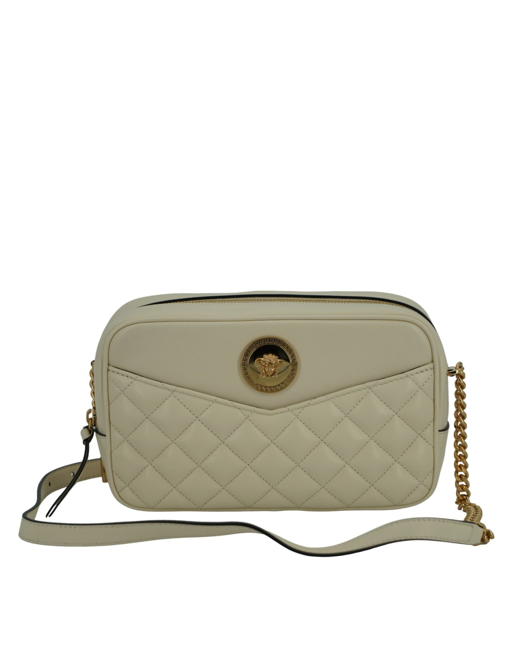 Versace White Lamb Leather Medium Camera Shoulder Bag | Regal Royce
