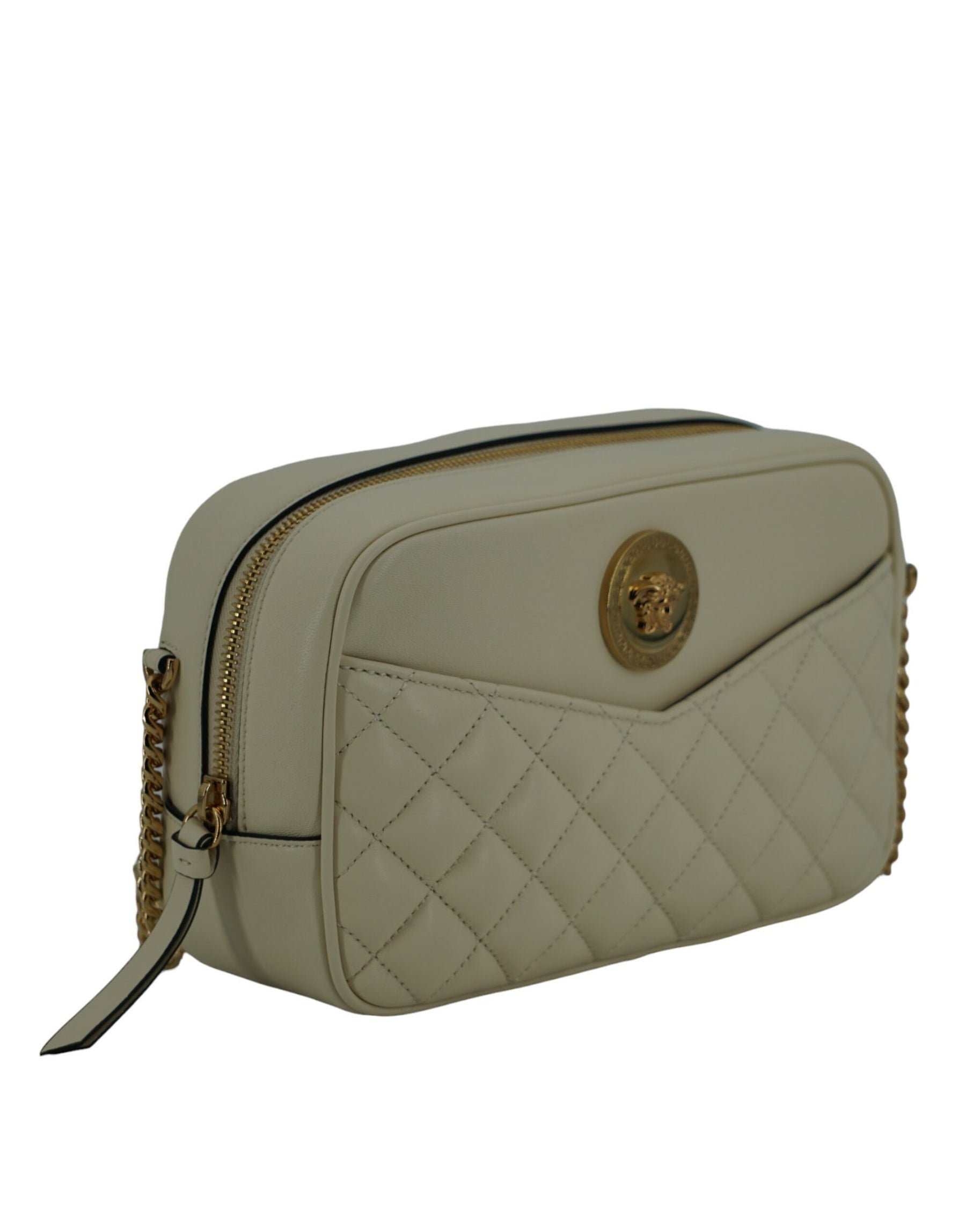Versace White Lamb Leather Medium Camera Shoulder Bag | Regal Royce