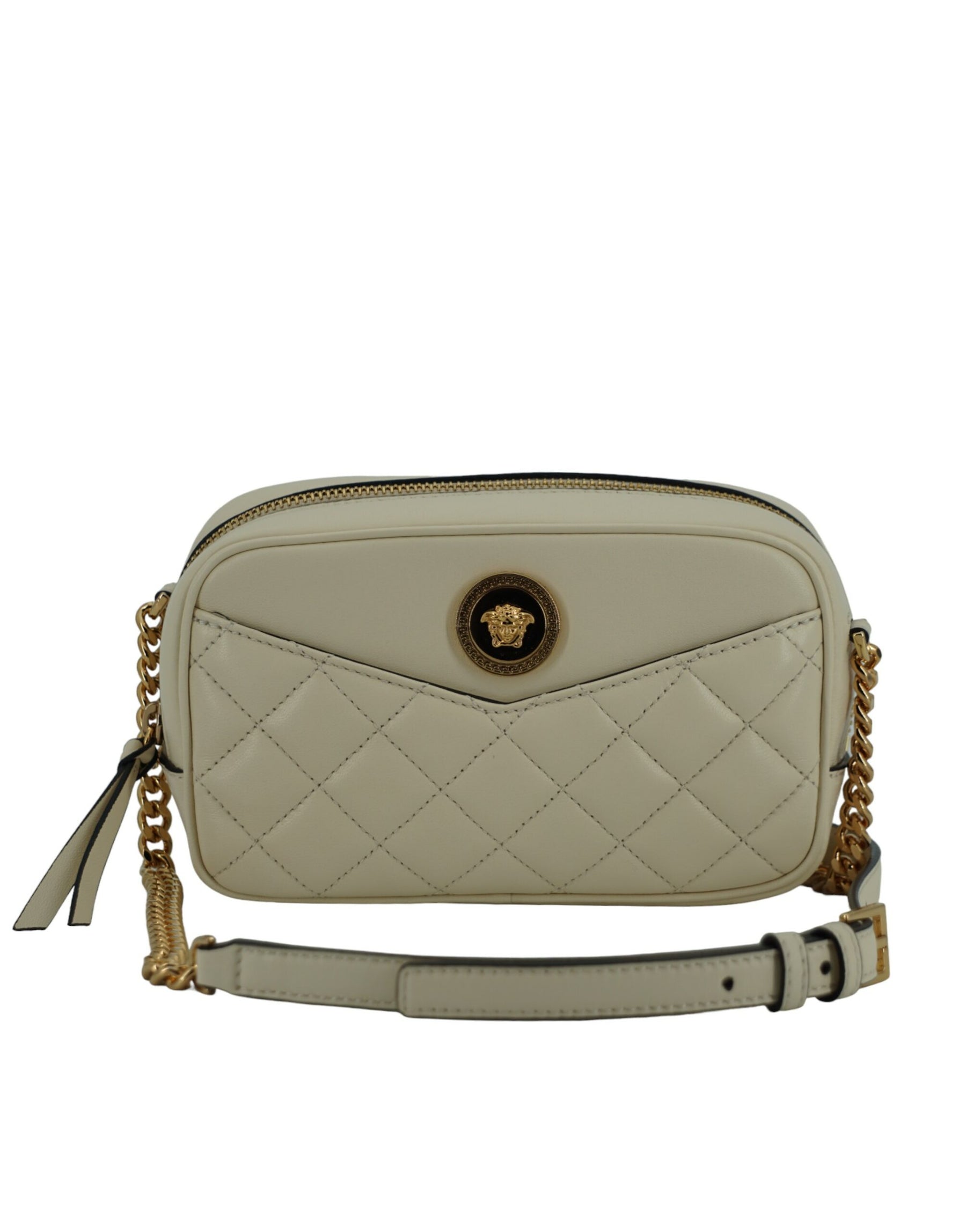 Versace White Lamb Leather Small Camera Crossbody Bag | Regal Royce