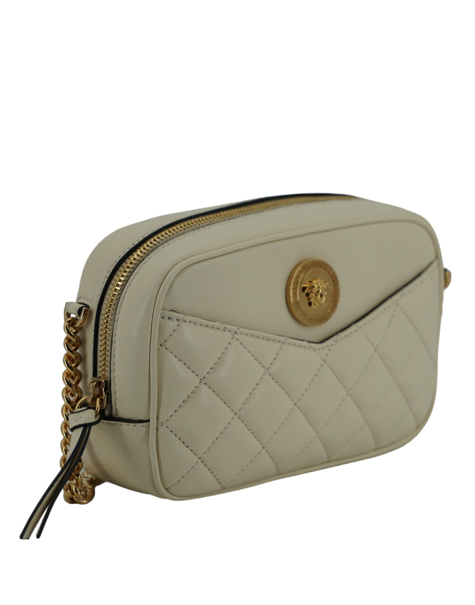 Versace White Lamb Leather Small Camera Crossbody Bag | Regal Royce