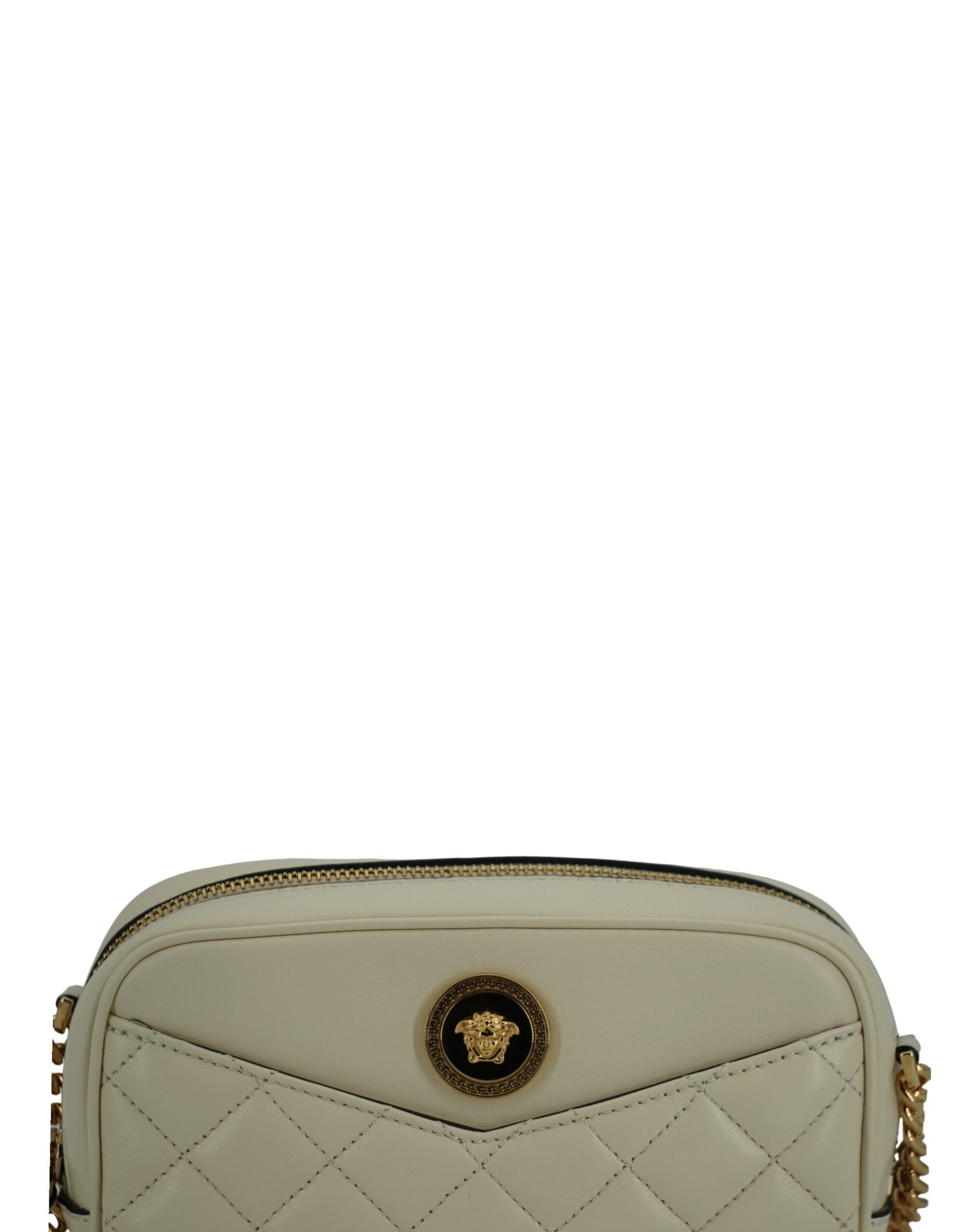 Versace White Lamb Leather Small Camera Crossbody Bag | Regal Royce