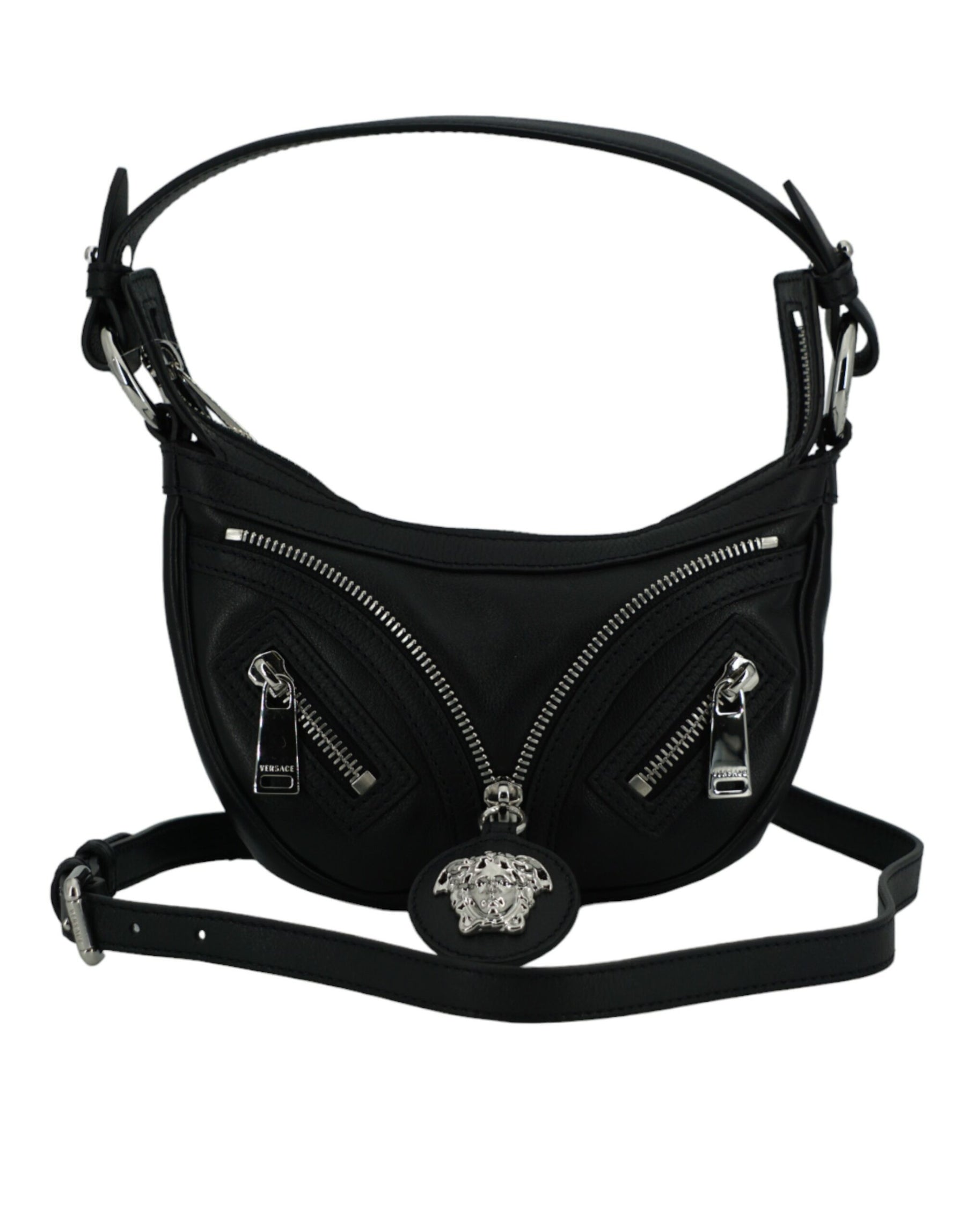 Versace Black Calf Leather Hobo Mini Shoulder Bag | Regal Royce