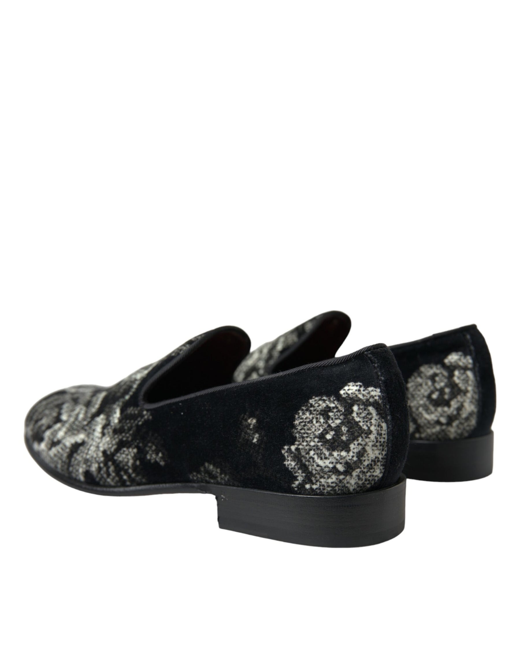 Dolce & Gabbana Black Floral Slippers Men Loafers Dress Shoes | Regal Royce