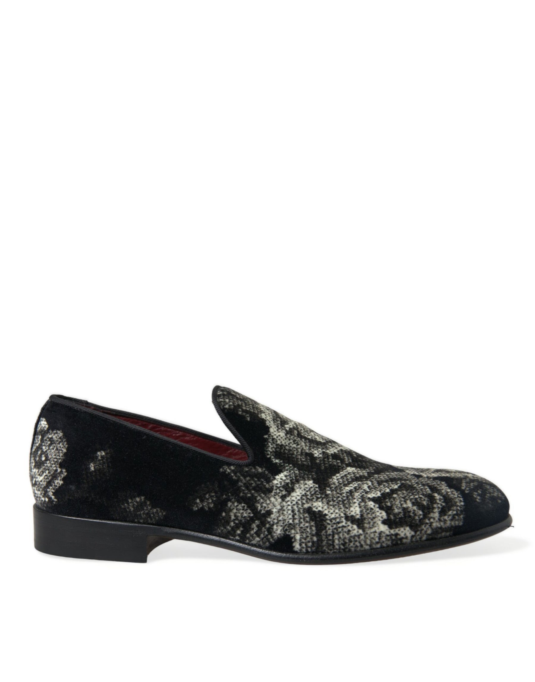 Dolce & Gabbana Black Floral Slippers Men Loafers Dress Shoes | Regal Royce