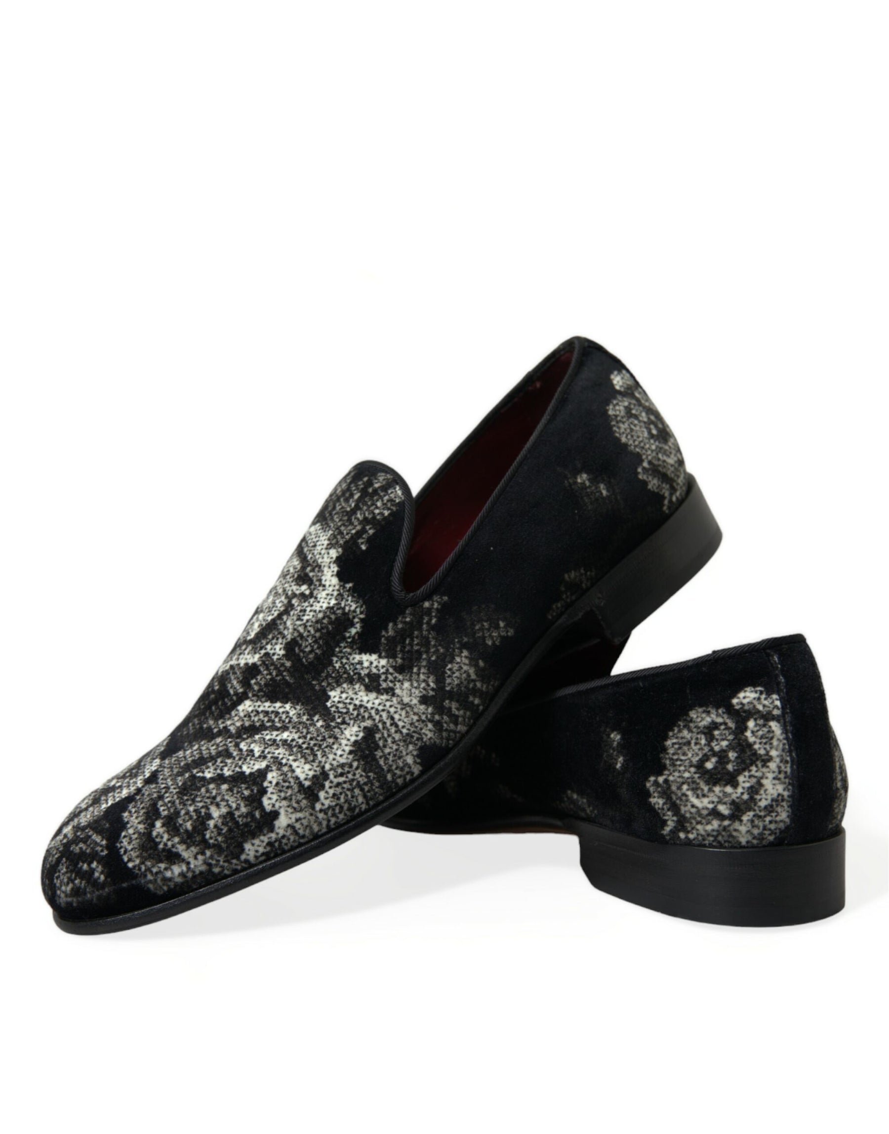 Dolce & Gabbana Black Floral Slippers Men Loafers Dress Shoes | Regal Royce