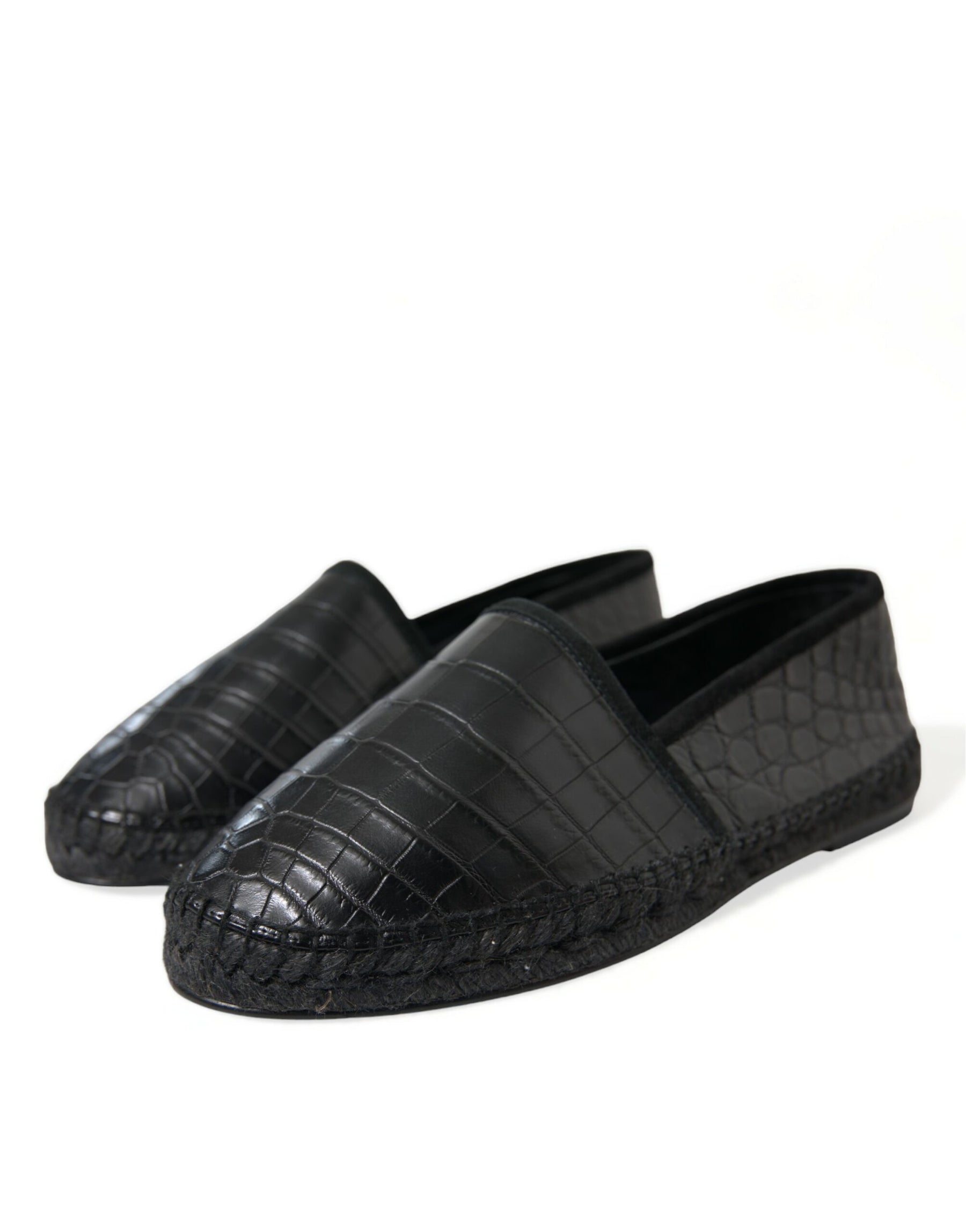 Dolce & Gabbana Black Exotic Leather Espadrilles Slip On Shoes | Regal Royce