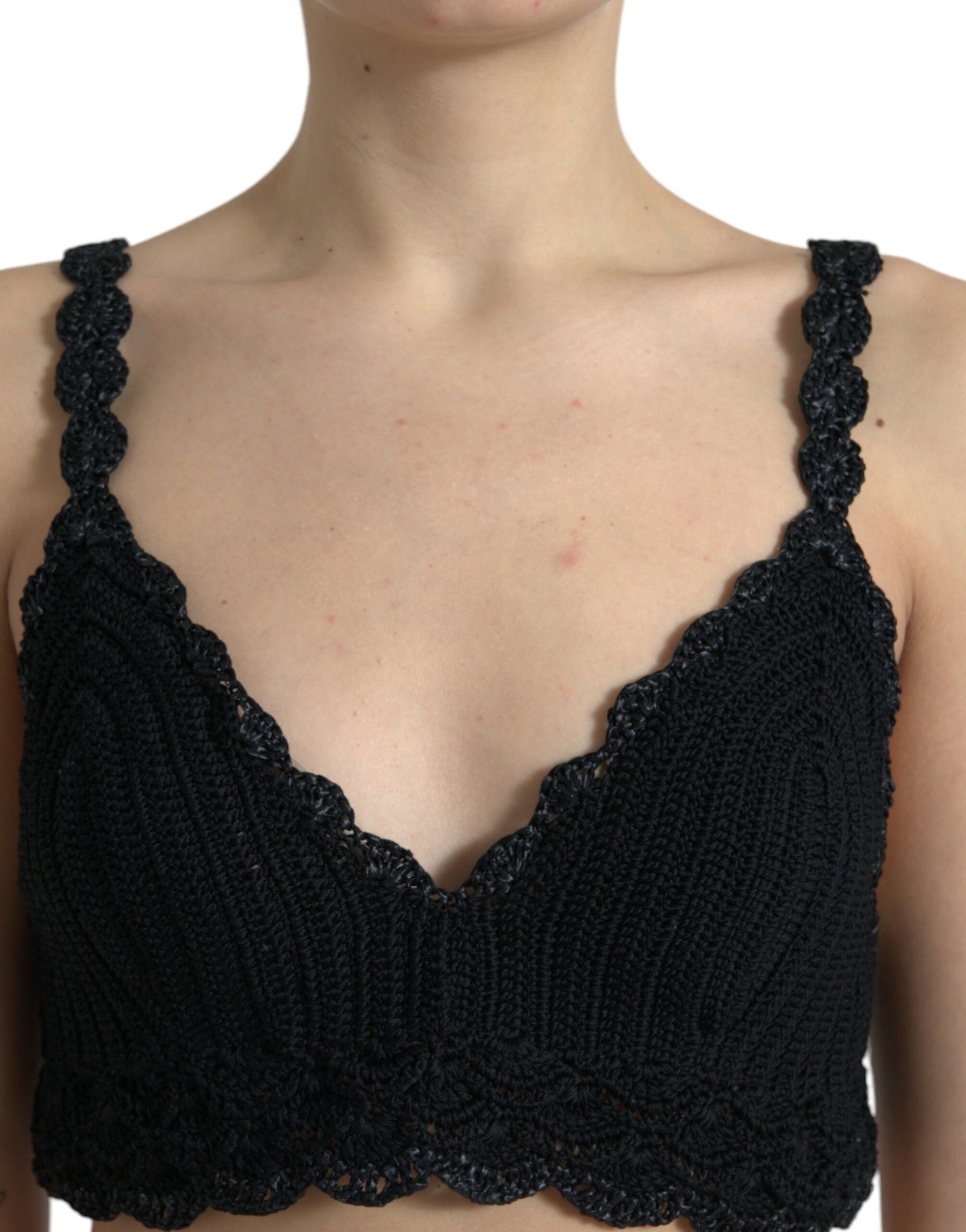 Dolce & Gabbana Black Cotton Bustier Cropped Crochet Tank Top | Regal Royce