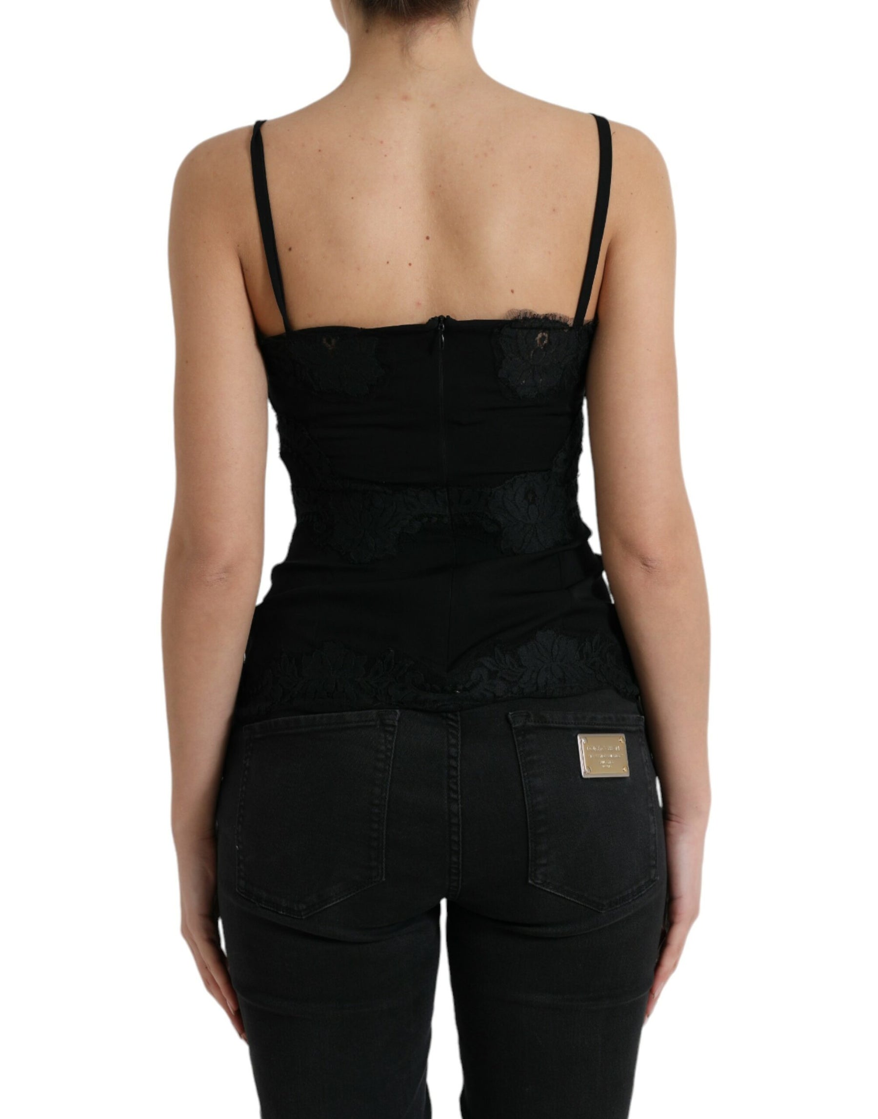 Dolce & Gabbana Black Silk Stretch Lace Sleeveless Tank Top | Regal Royce
