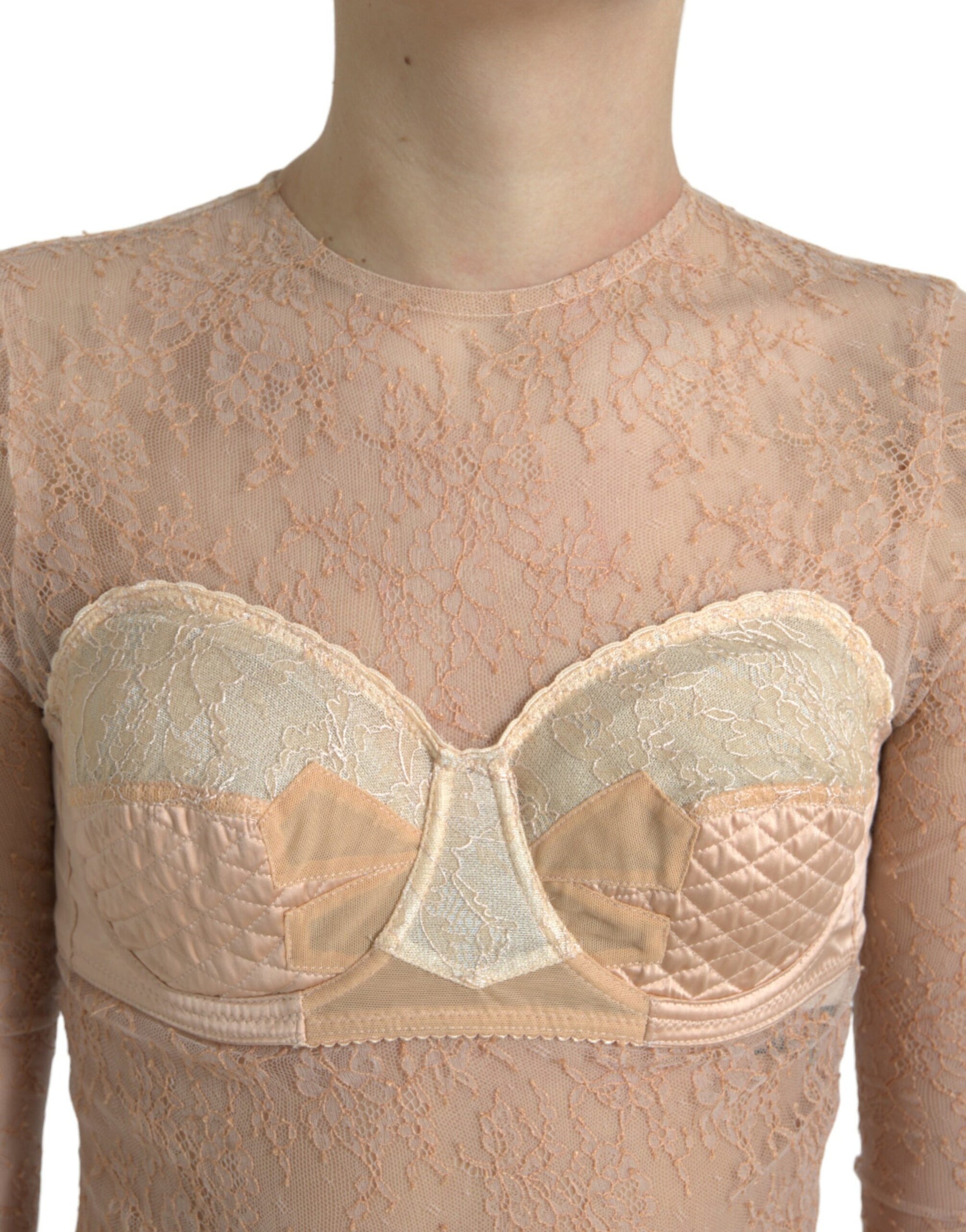 Dolce & Gabbana Beige Nylon Floral Lace Bustier Cropped Top | Regal Royce