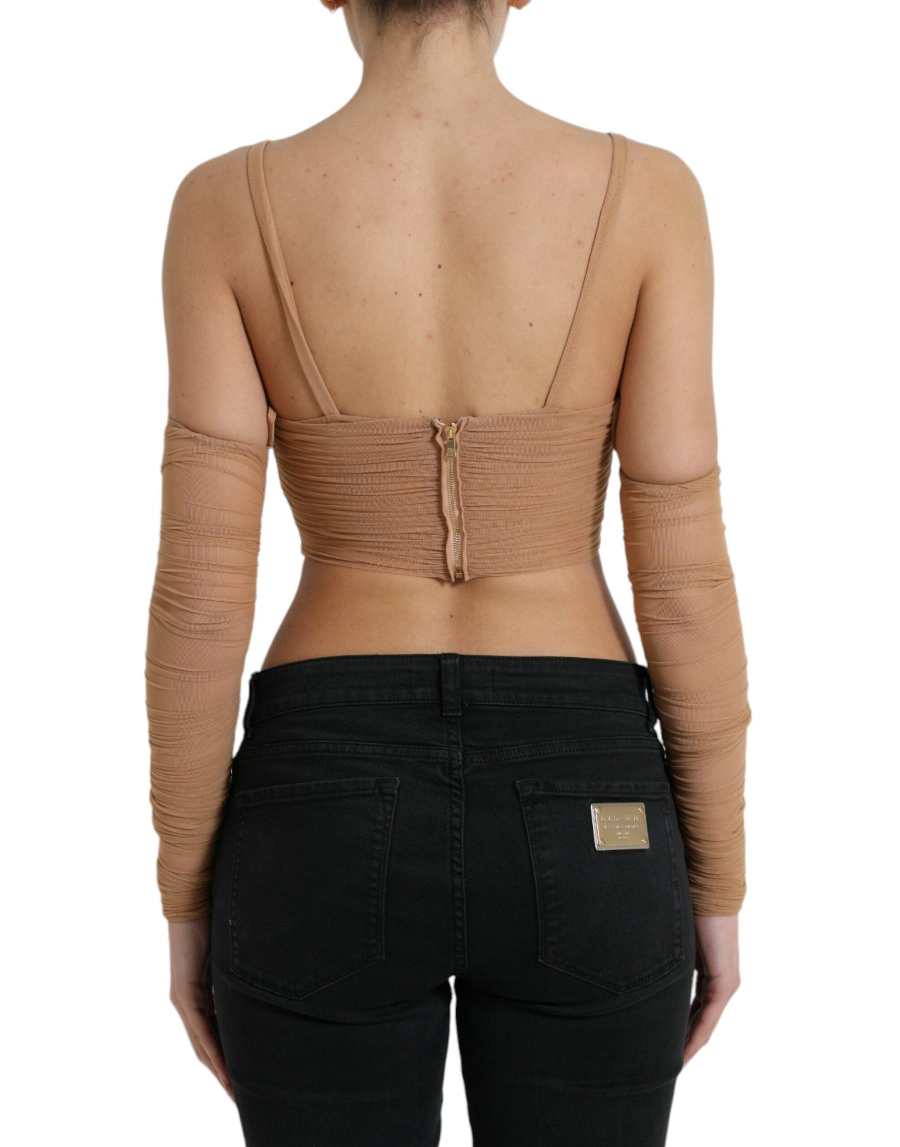 Dolce & Gabbana Brown Nylon Stretch Open Shoulder Cropped Top | Regal Royce
