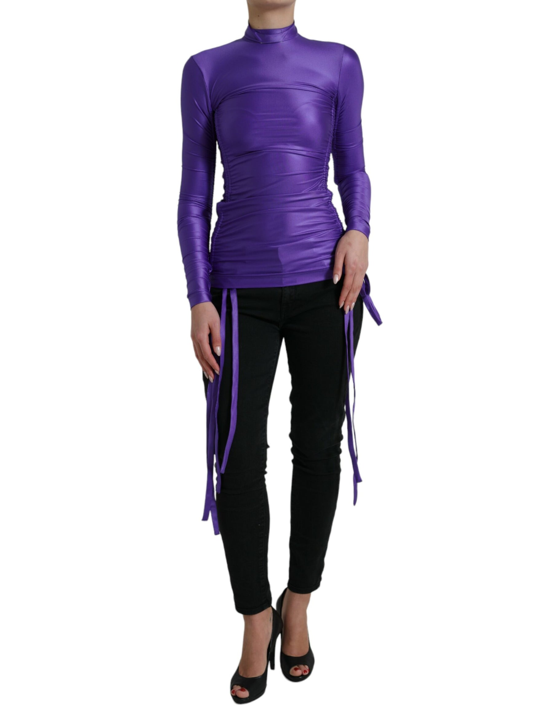 Dolce & Gabbana Purple Nylon Stretch Slim Long Sleeves Top | Regal Royce