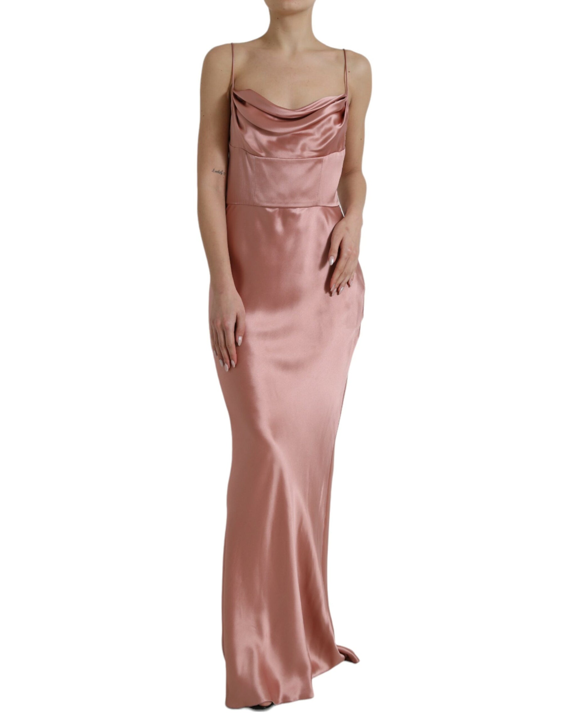 Dolce & Gabbana Pink Silk Spaghetti Straps Long Gown Dress | Regal Royce