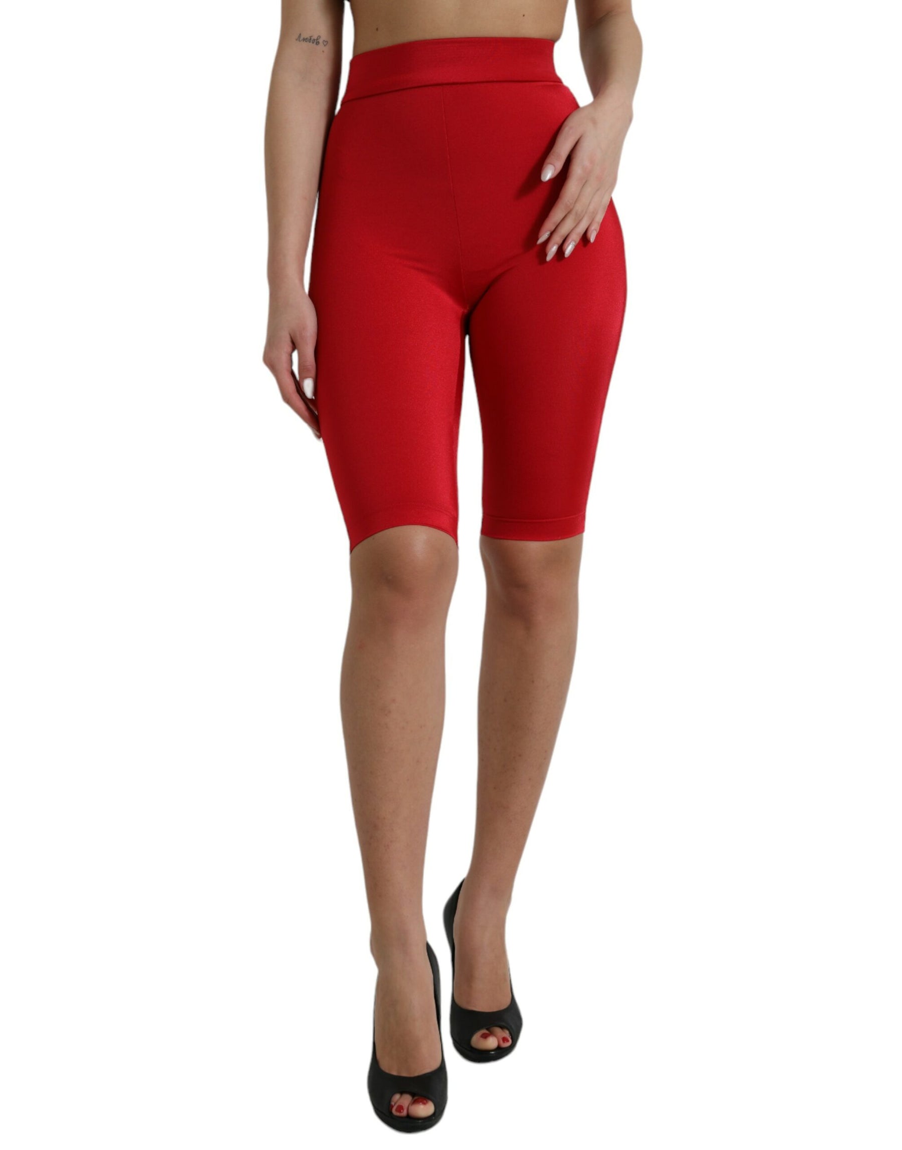 Dolce & Gabbana Red Stretch High Waist Cropped Leggings Pants | Regal Royce