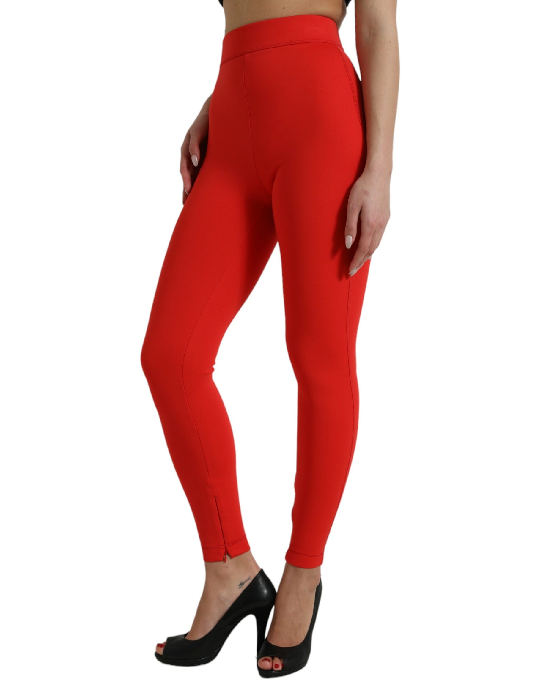 Dolce & Gabbana Red Nylon Stretch Slim Leggings Pants | Regal Royce