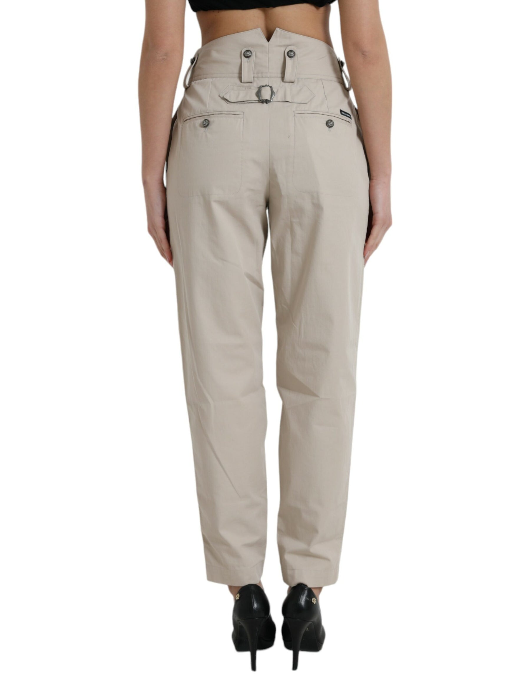 Dolce & Gabbana Beige Cotton High Waist Tapered Pants | Regal Royce