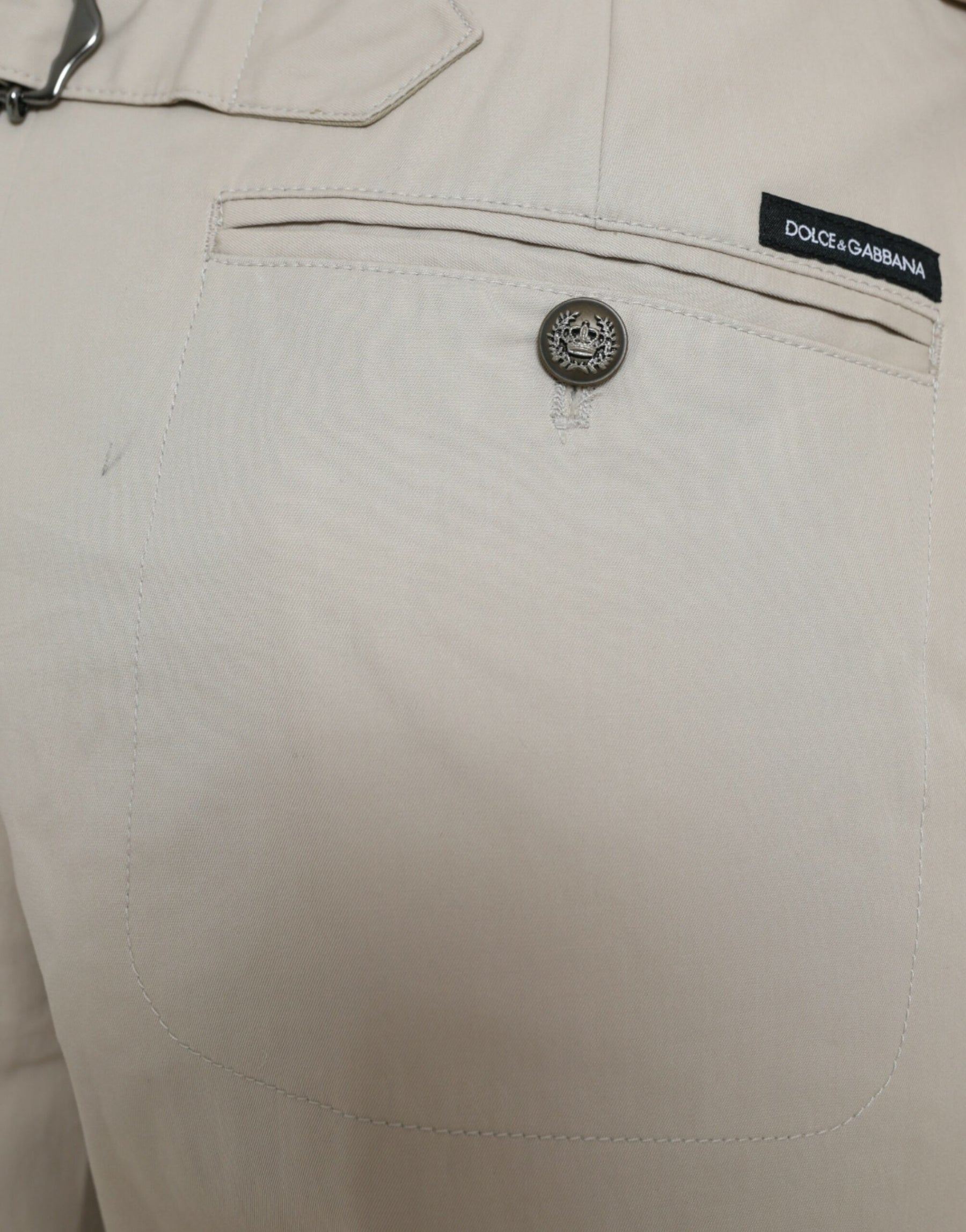 Dolce & Gabbana Beige Cotton High Waist Tapered Pants | Regal Royce
