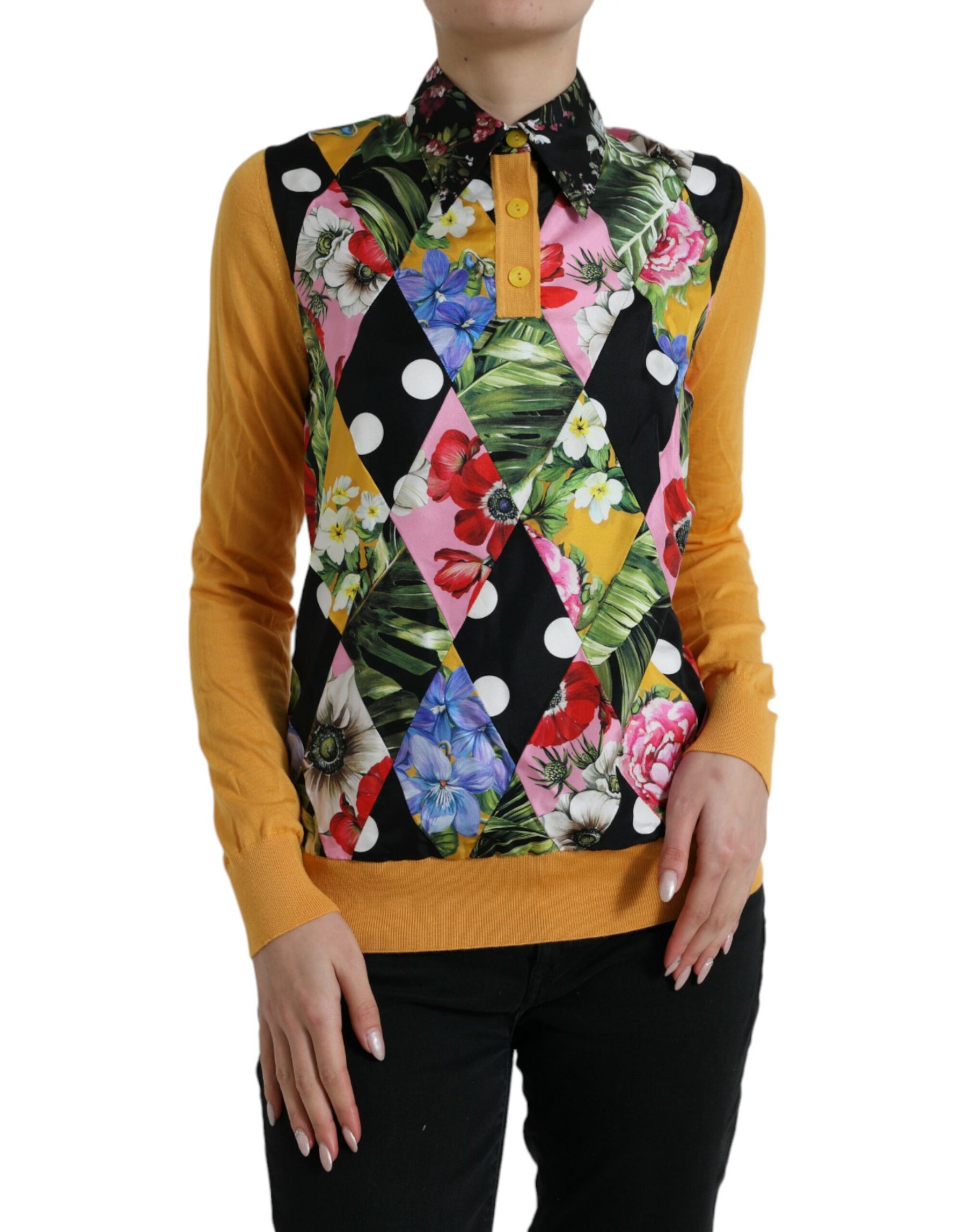 Dolce & Gabbana Multicolor Patchwork Cashmere Henley Sweater | Regal Royce
