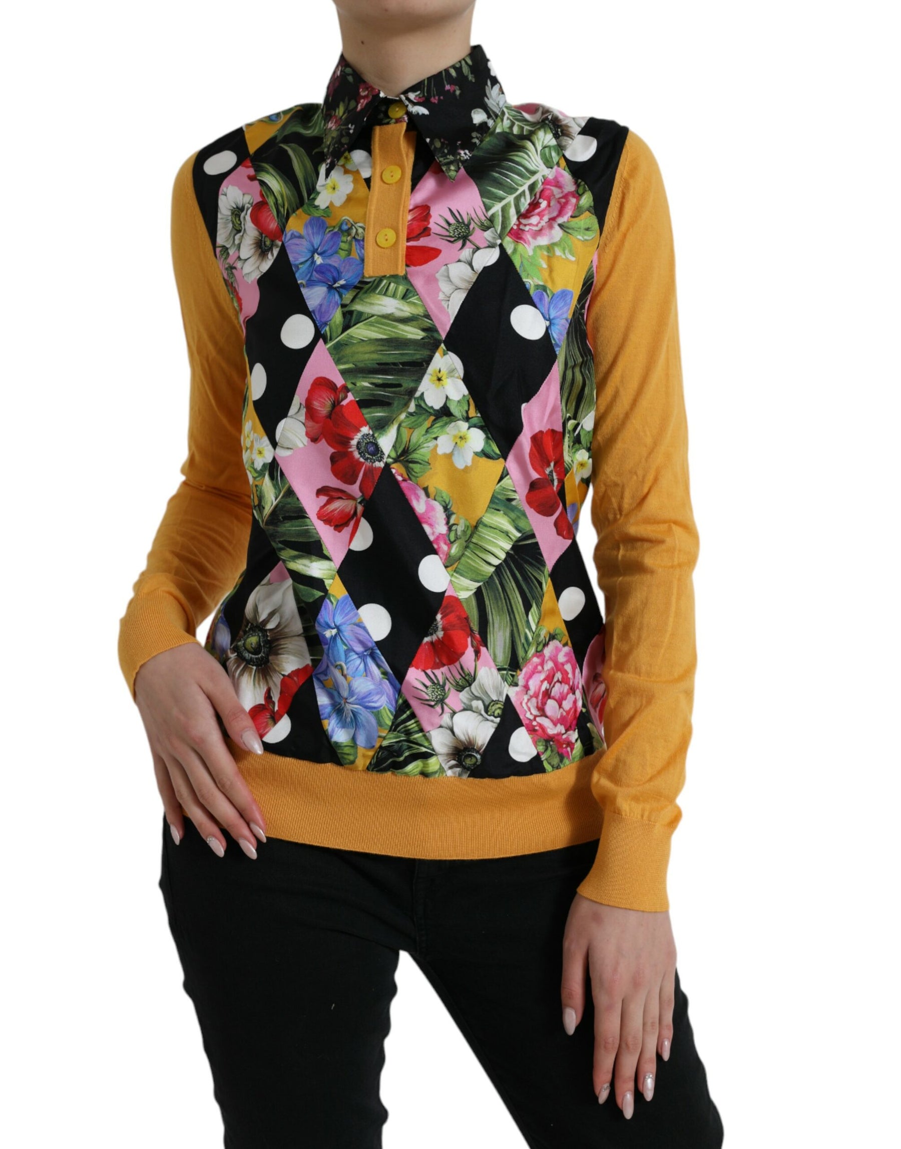 Dolce & Gabbana Multicolor Patchwork Cashmere Henley Sweater | Regal Royce
