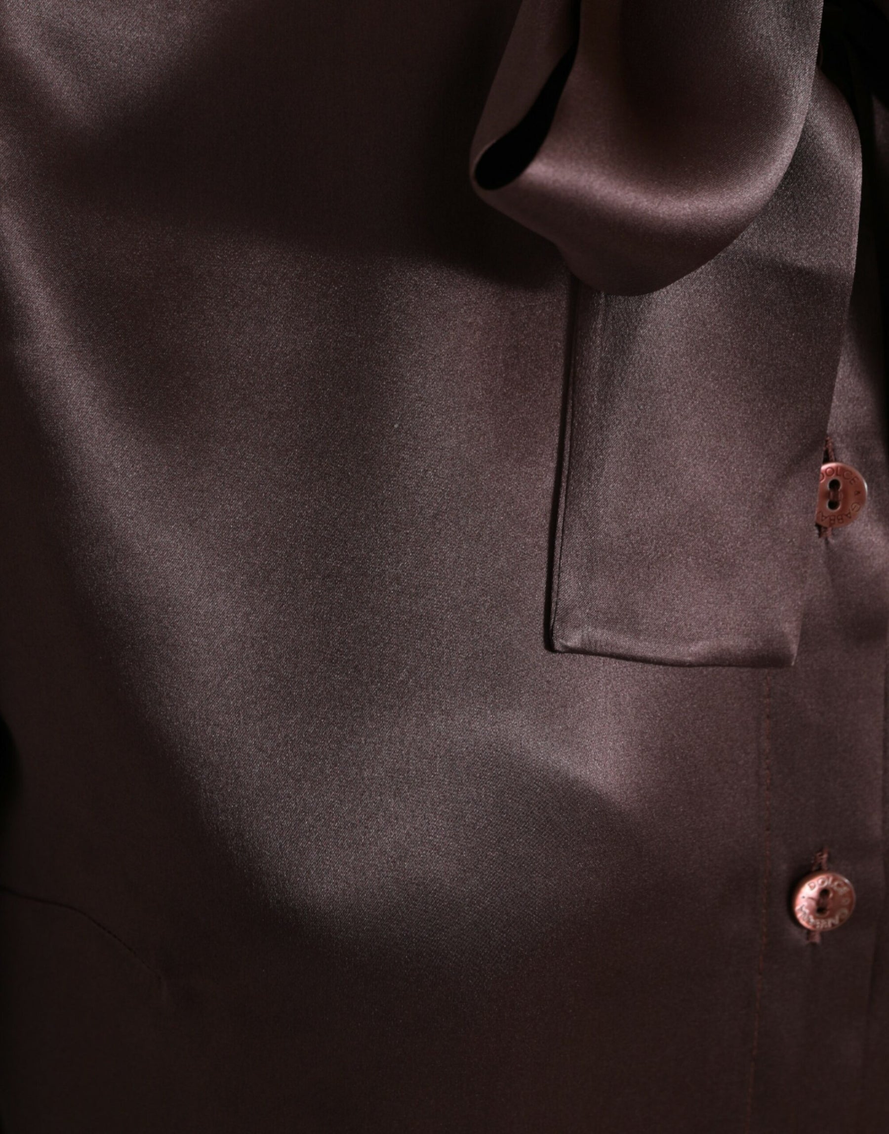 Dolce & Gabbana Brown Silk Ascot Collar Long Sleeve Blouse Top | Regal Royce