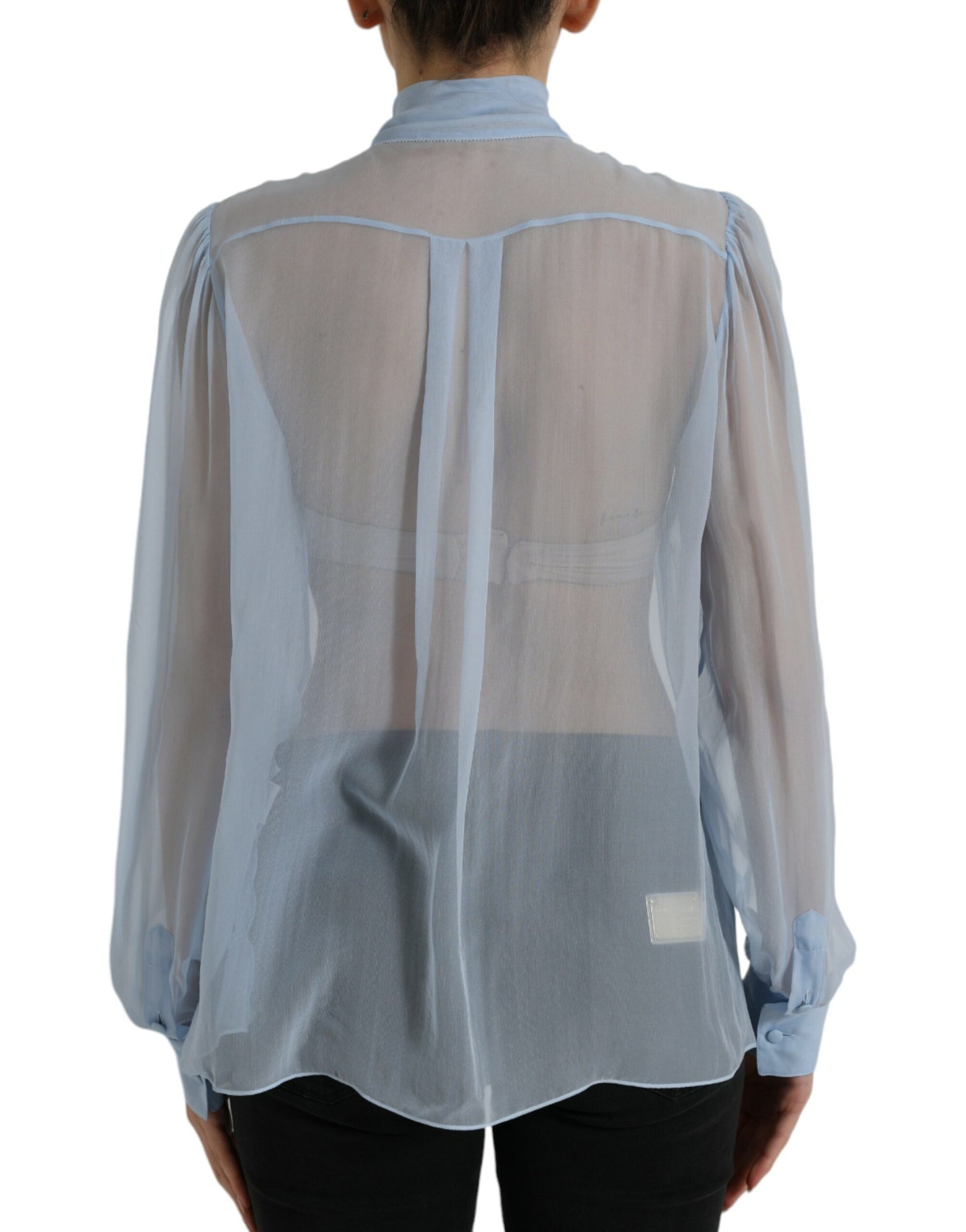 Dolce & Gabbana Blue Long Sleeves Ascot Collar Blouse Top | Regal Royce
