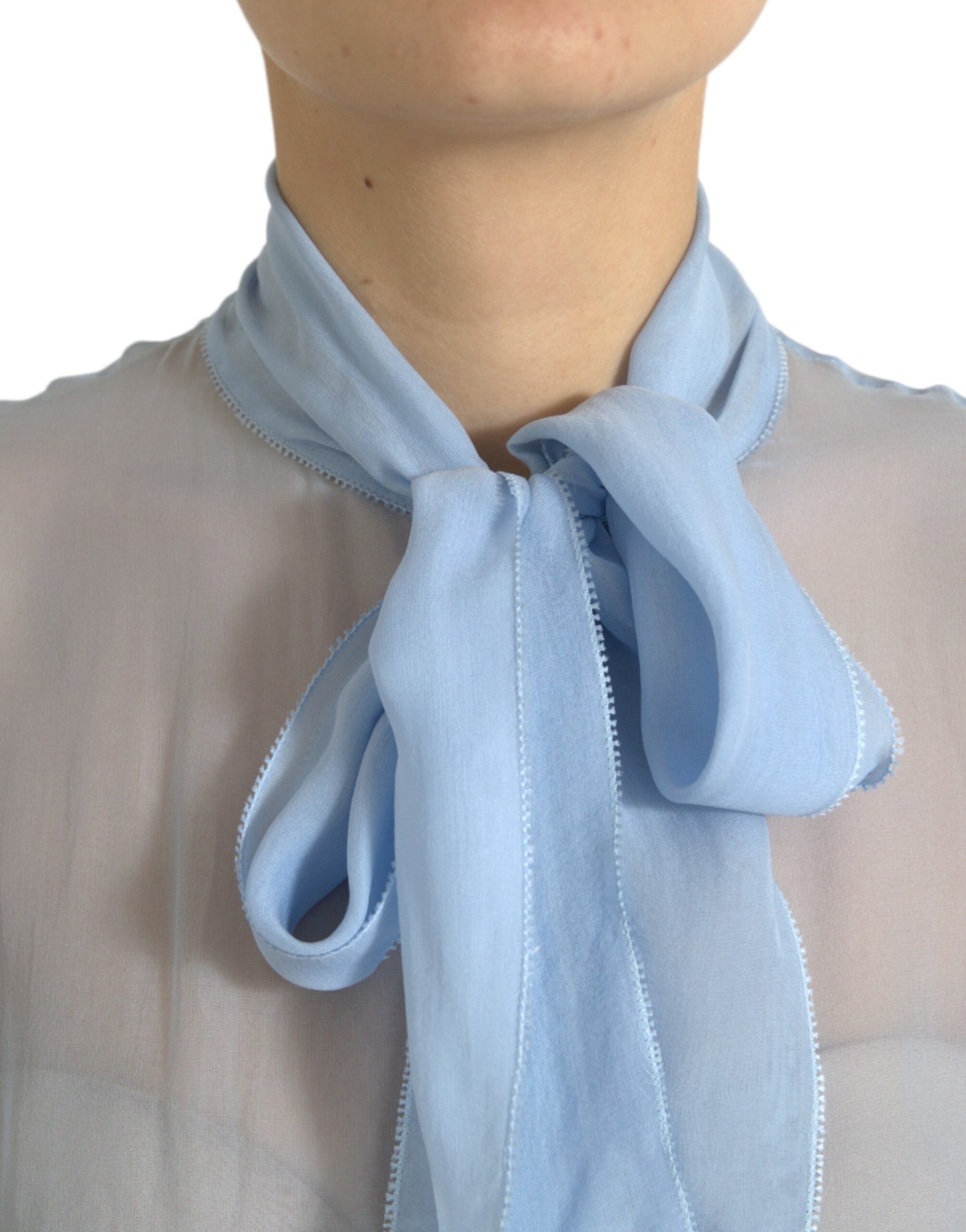 Dolce & Gabbana Blue Long Sleeves Ascot Collar Blouse Top | Regal Royce