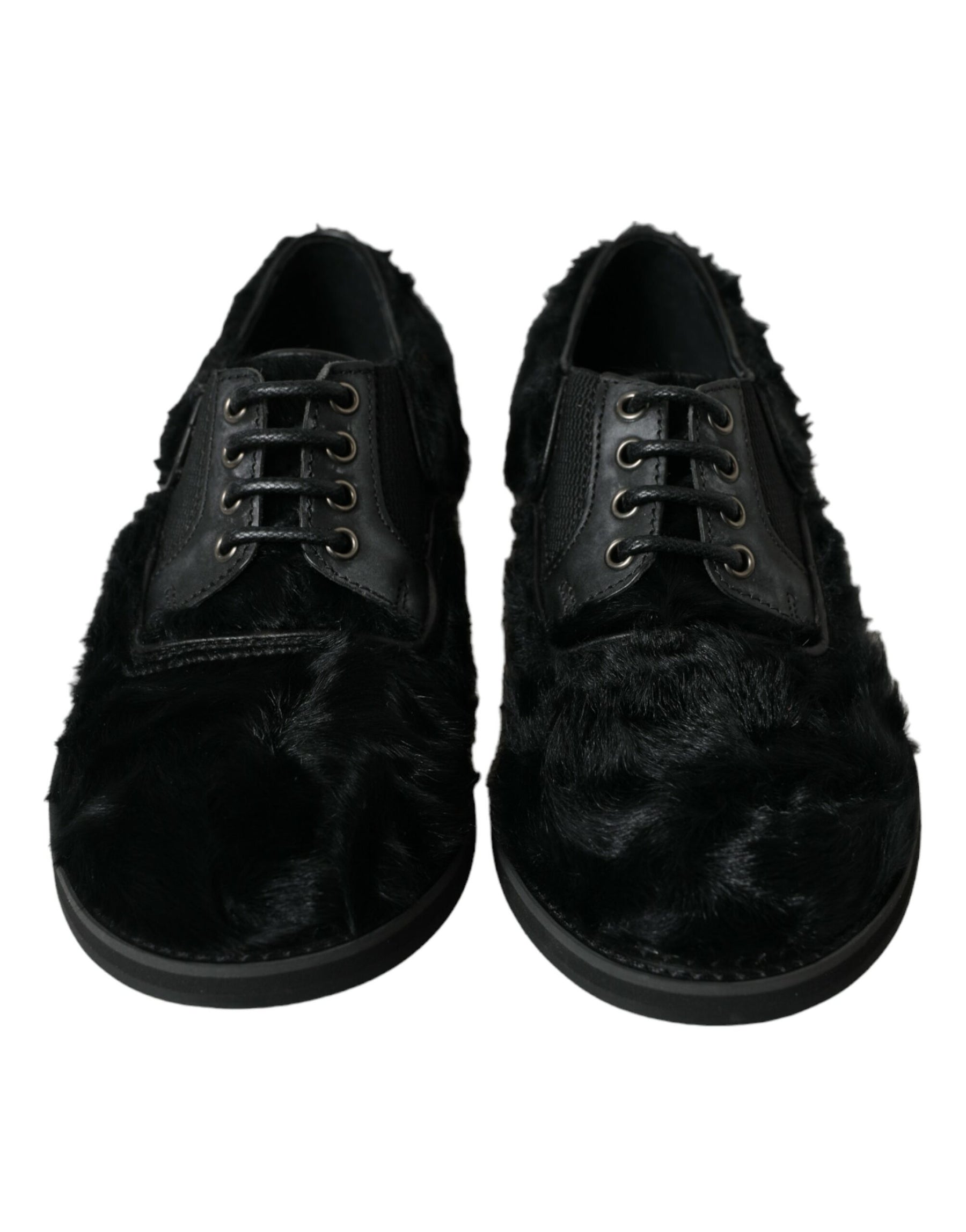 Dolce & Gabbana Black Fur Leather Lace Up Derby Dress Shoes | Regal Royce