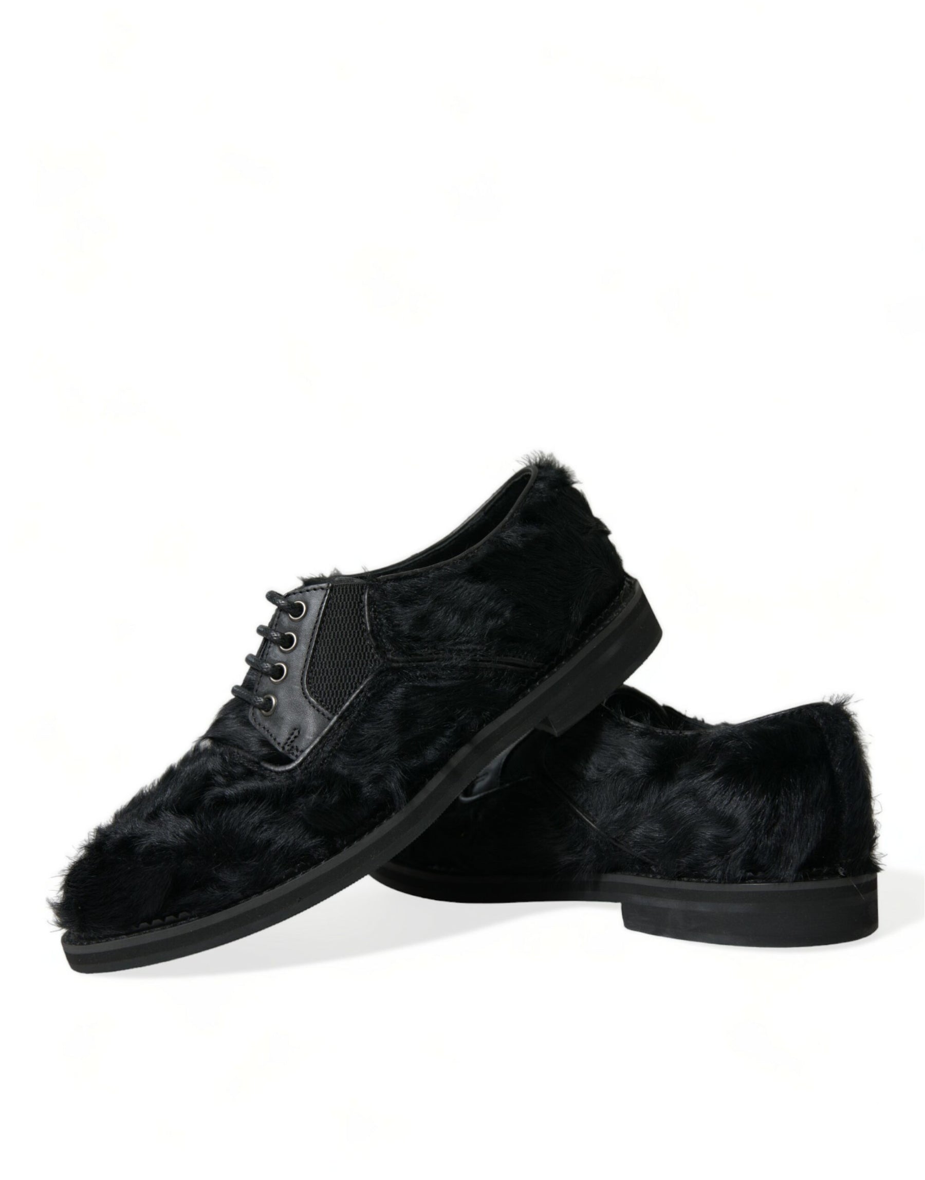 Dolce & Gabbana Black Fur Leather Lace Up Derby Dress Shoes | Regal Royce