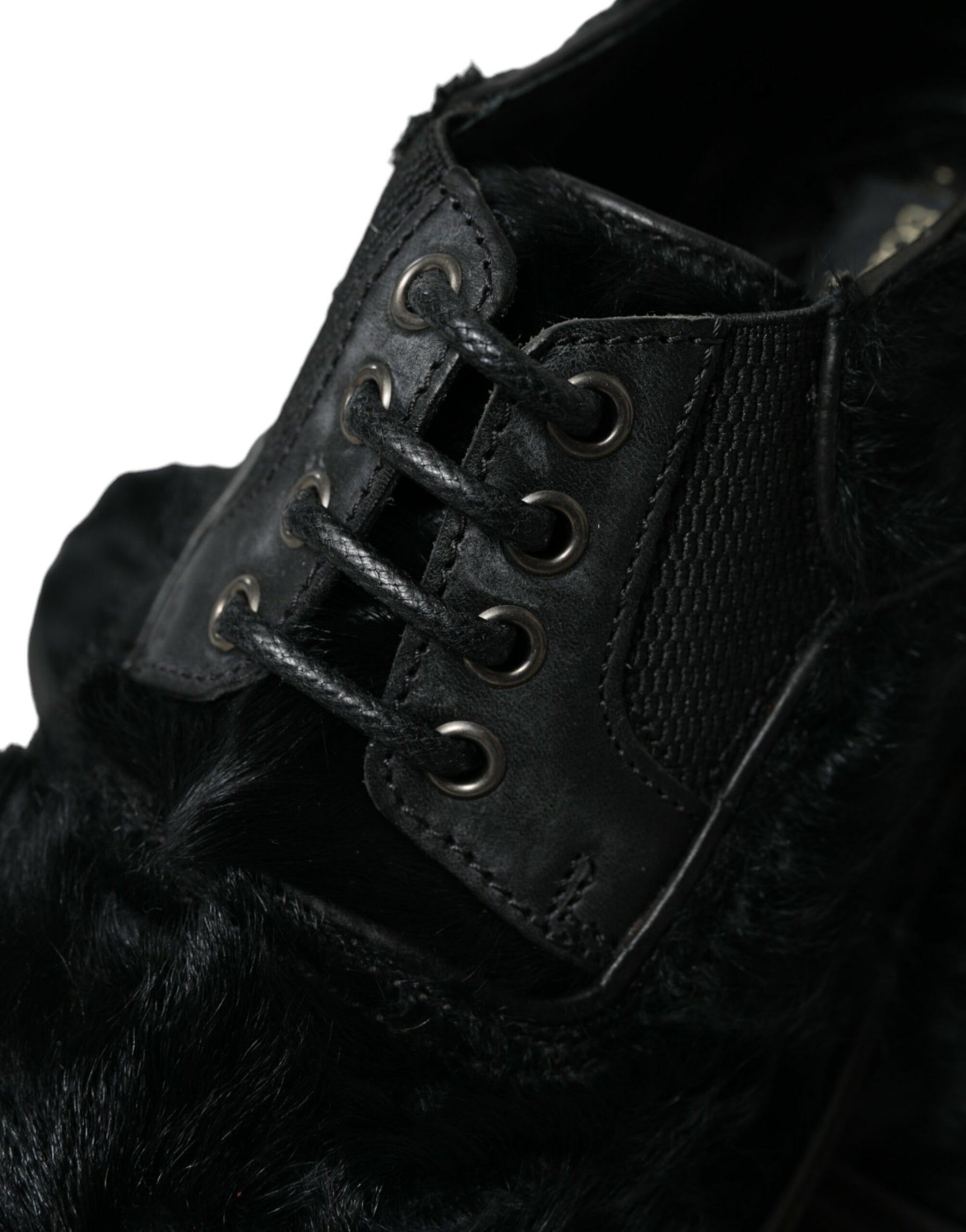 Dolce & Gabbana Black Fur Leather Lace Up Derby Dress Shoes | Regal Royce