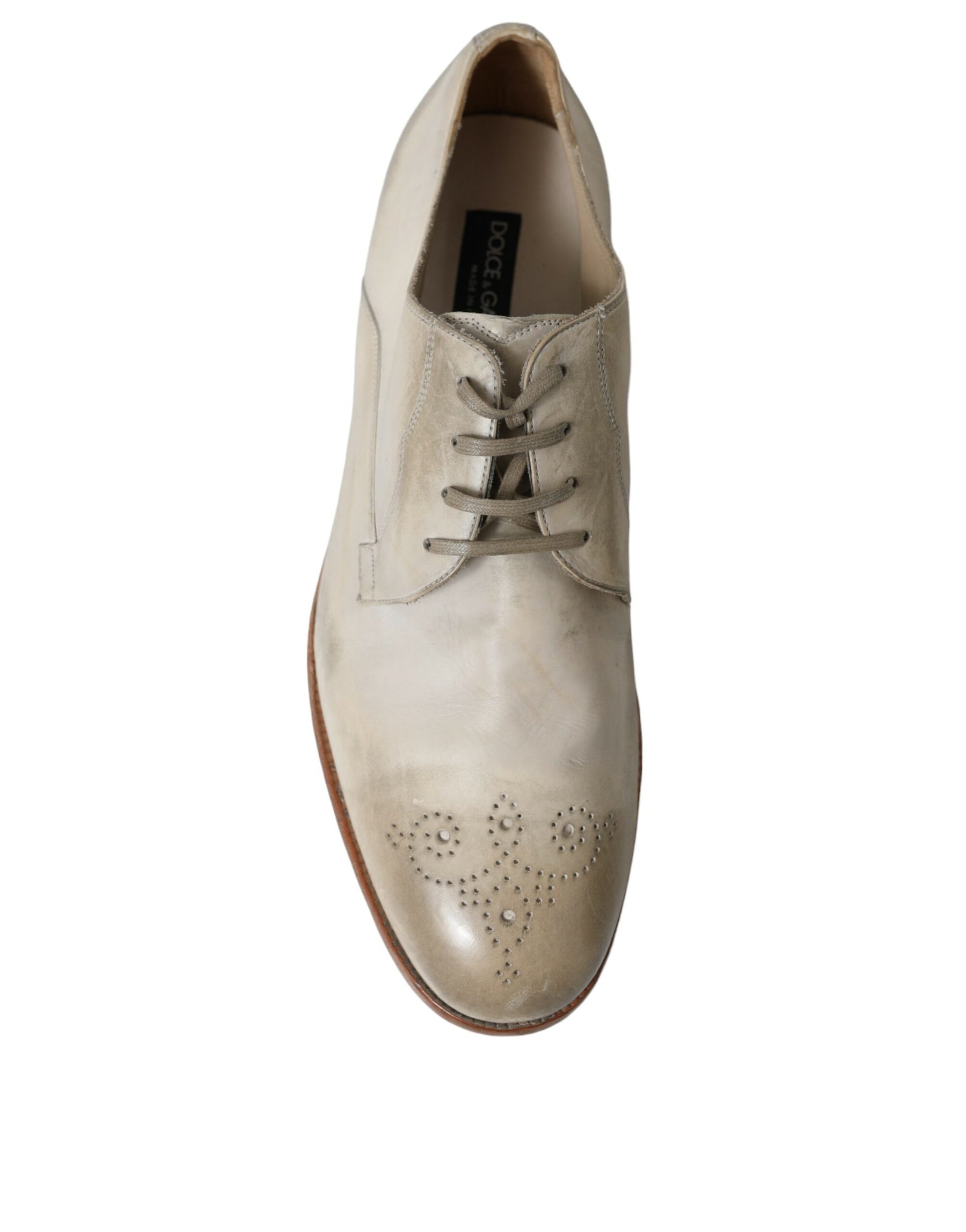 Dolce & Gabbana White Distressed Leather Derby Dress Shoes | Regal Royce