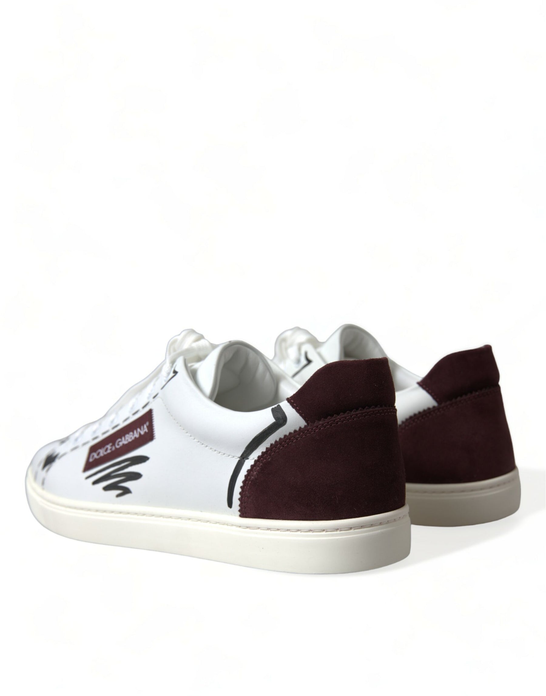 Dolce & Gabbana White Bordeaux Leather Logo Low Top Sneakers Shoes | Regal Royce