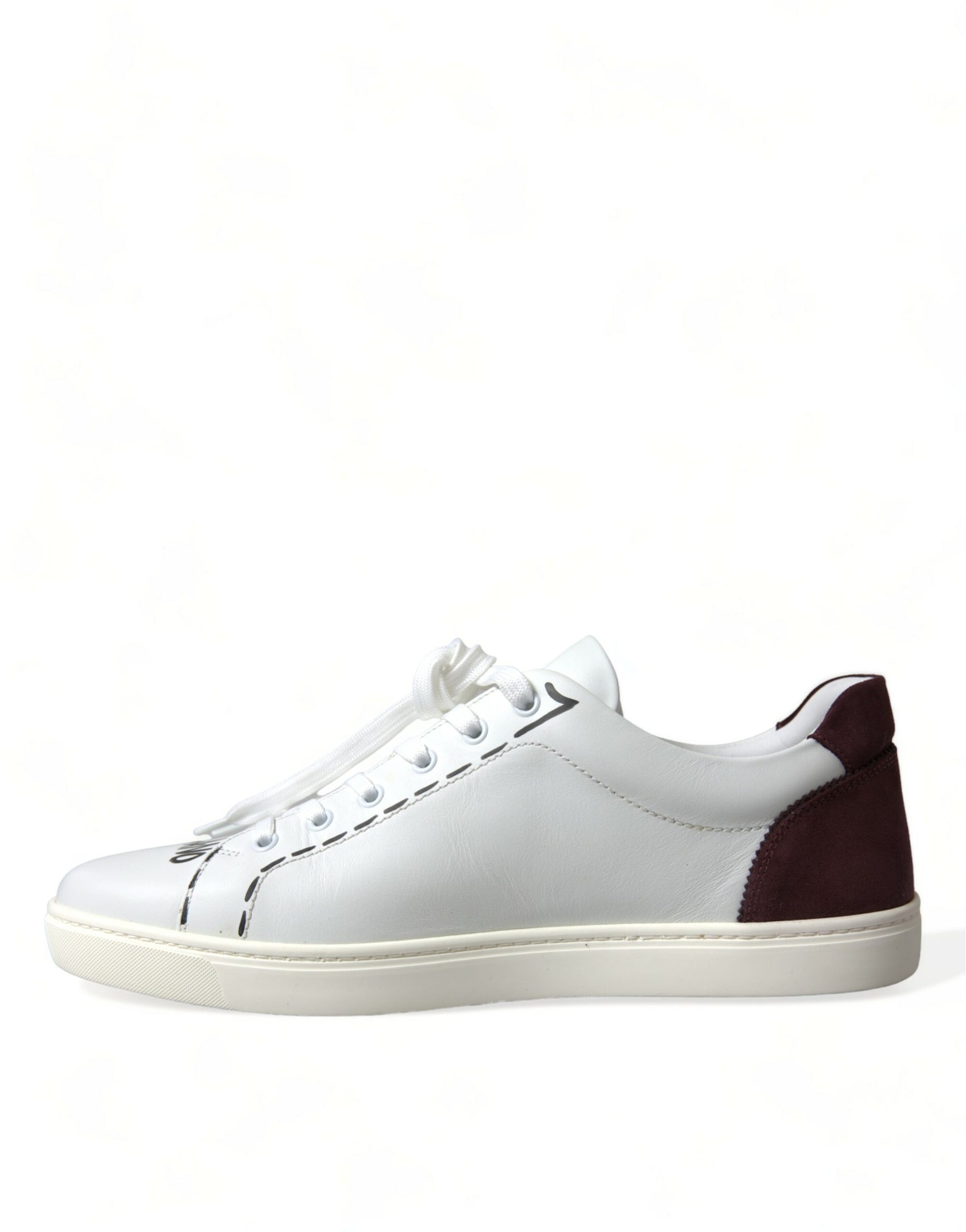 Dolce & Gabbana White Bordeaux Leather Logo Low Top Sneakers Shoes | Regal Royce